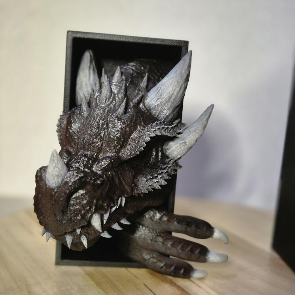 Brown Dragon Head and Tail Book Nook & DnD DM Screen - 2-in-1 Fantasy Set forthwing onyxstorm decor gift