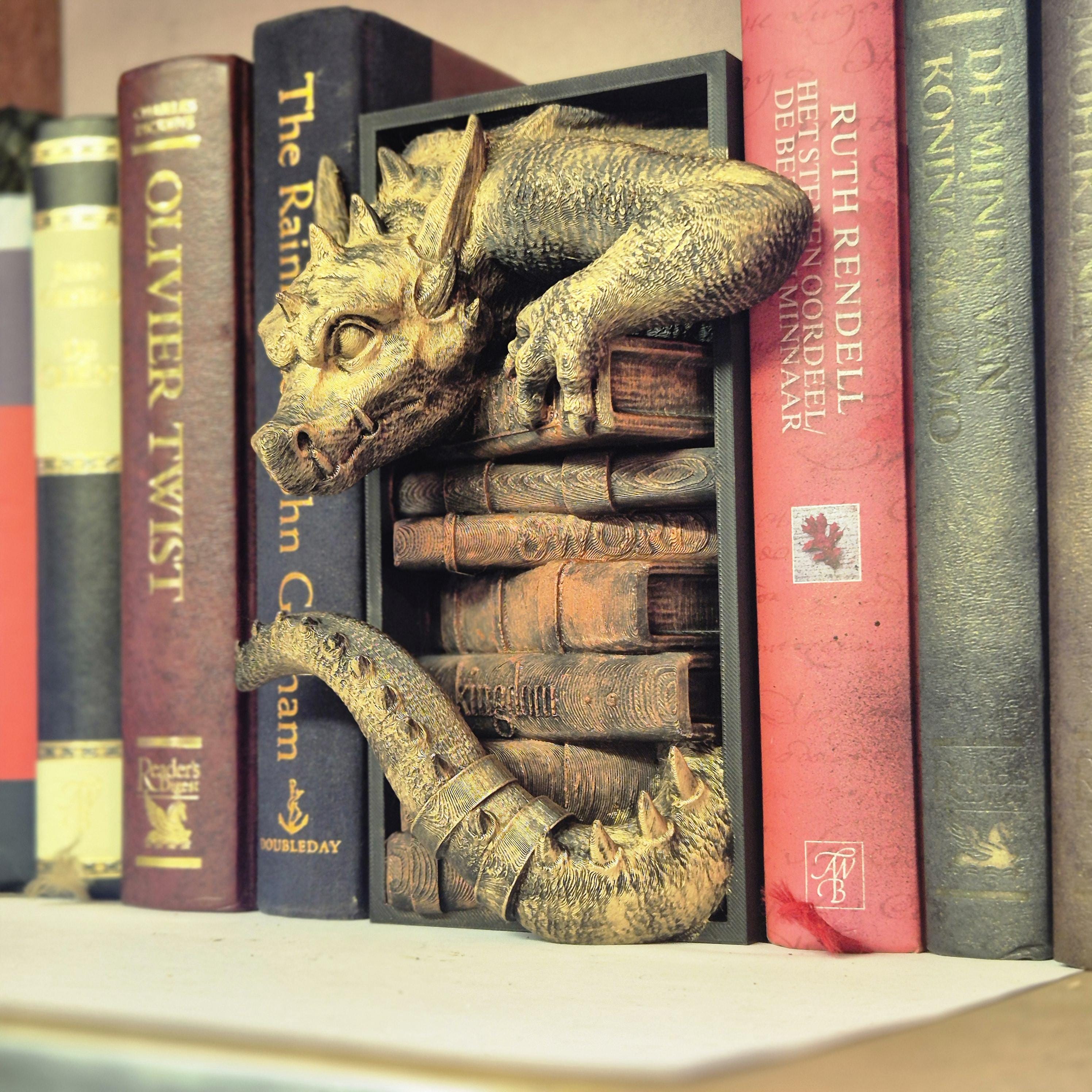 Book nook dragon on book - bookshelf fantasy decor