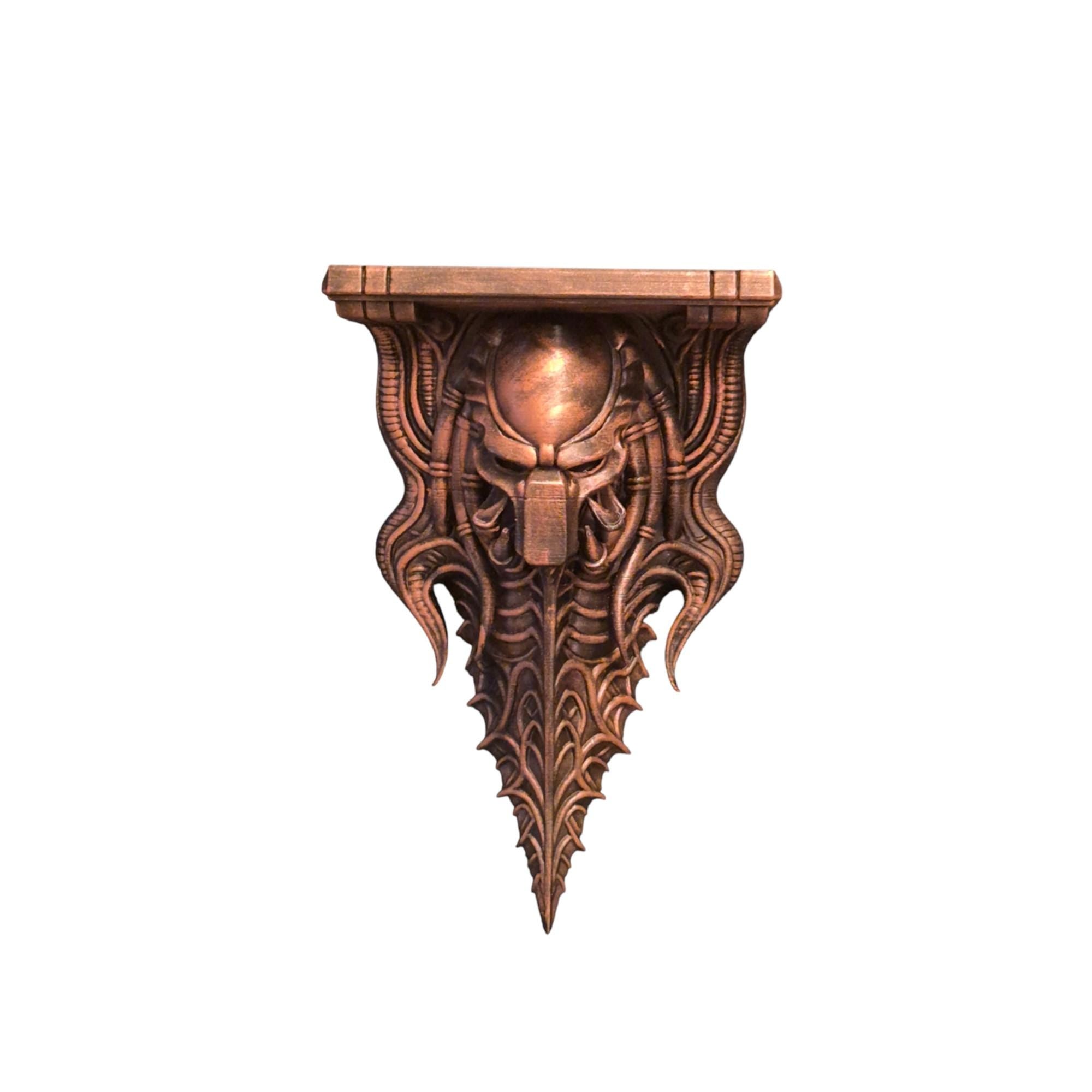 Predator Gothic Wall Shelf – Biomechanical Alien Bracket – Sci-Fi Horror Decor – Hand Painted Xenomorph Hunter Sculpture