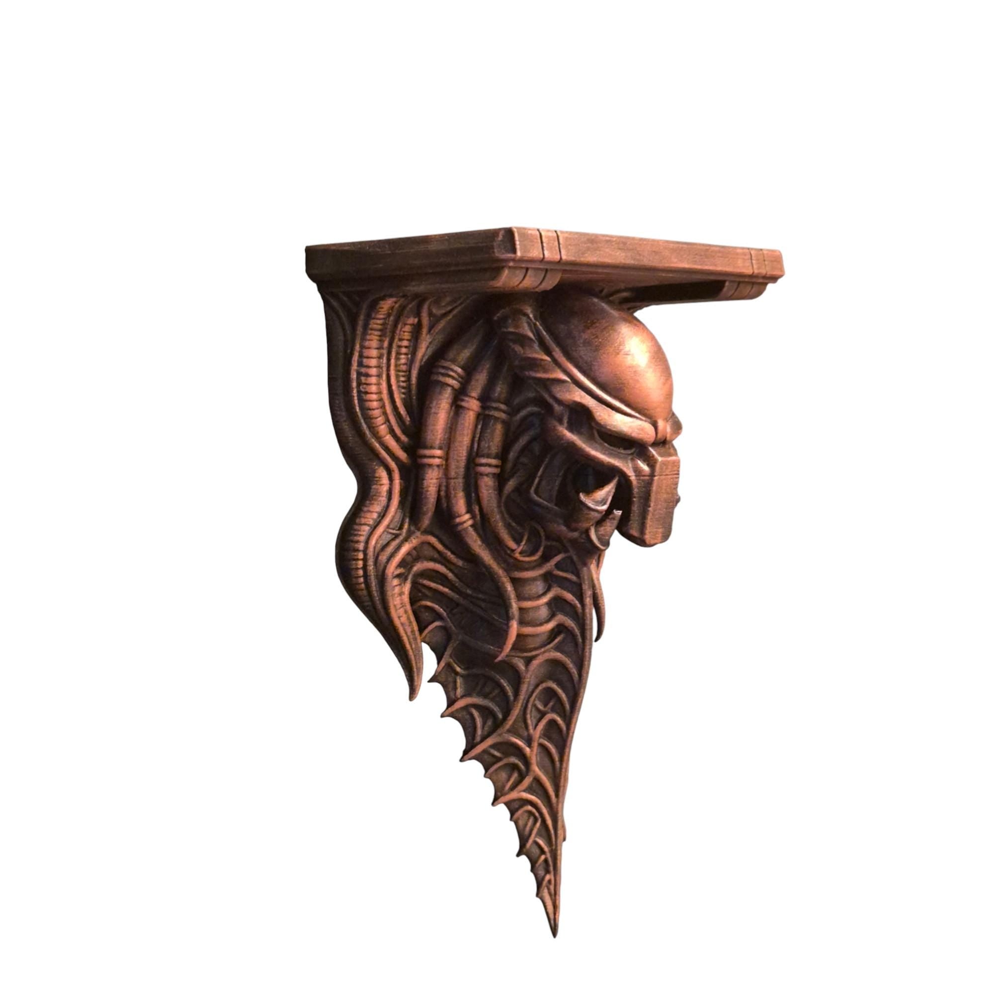 Predator Gothic Wall Shelf – Biomechanical Alien Bracket – Sci-Fi Horror Decor – Hand Painted Xenomorph Hunter Sculpture