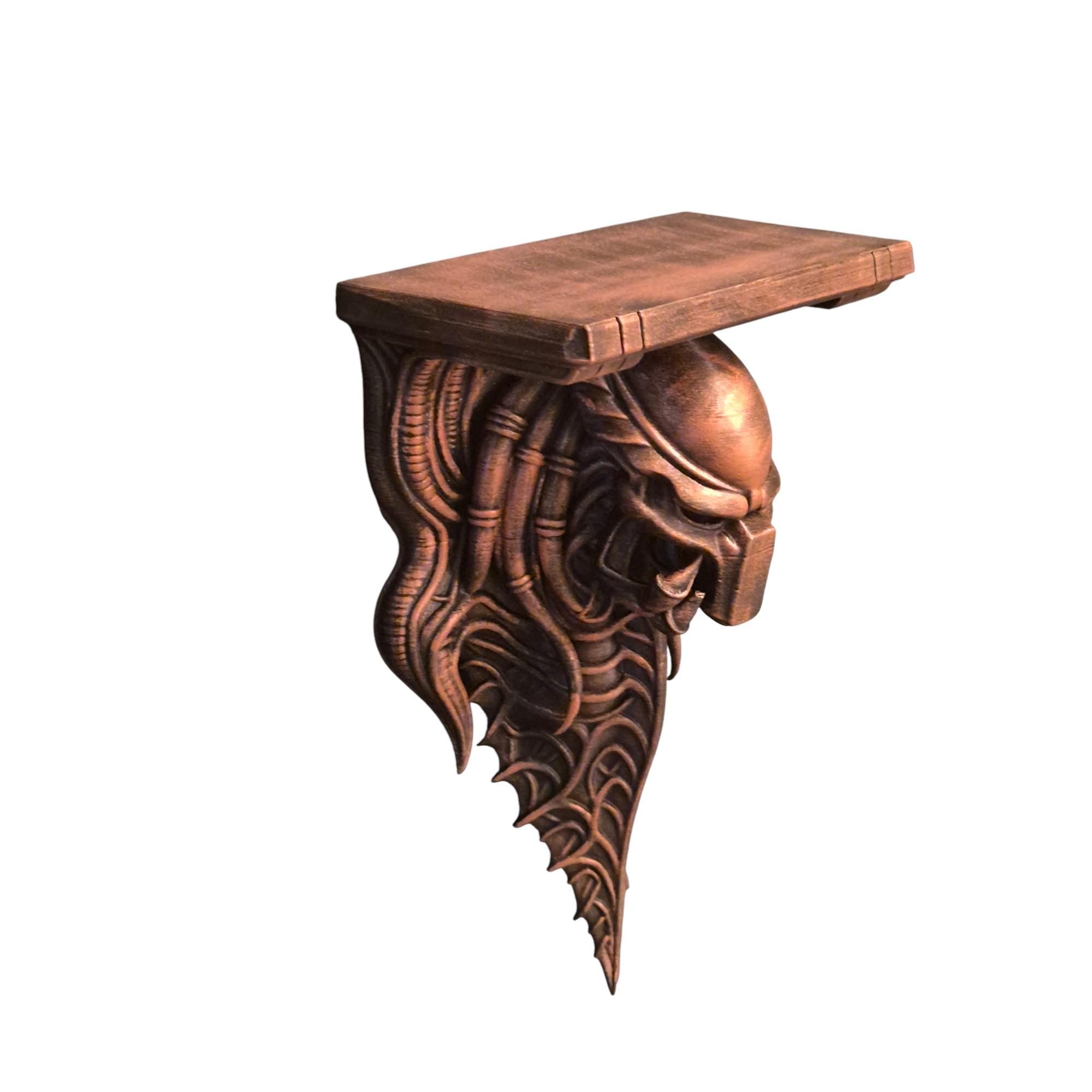 Predator Gothic Wall Shelf – Biomechanical Alien Bracket – Sci-Fi Horror Decor – Hand Painted Xenomorph Hunter Sculpture