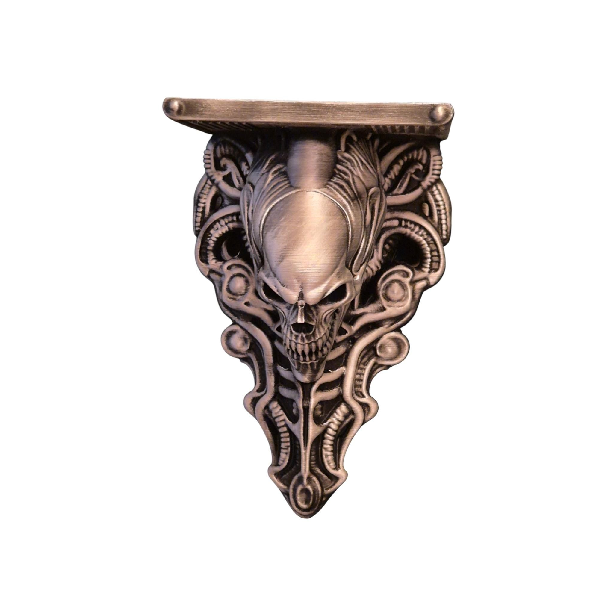 Alien Skull Wall Shelf – Biomechanical Giger-Inspired Wall Bracket – Sci-Fi Horror Shelf Decor – Gothic Xenomorph Art Sculpture