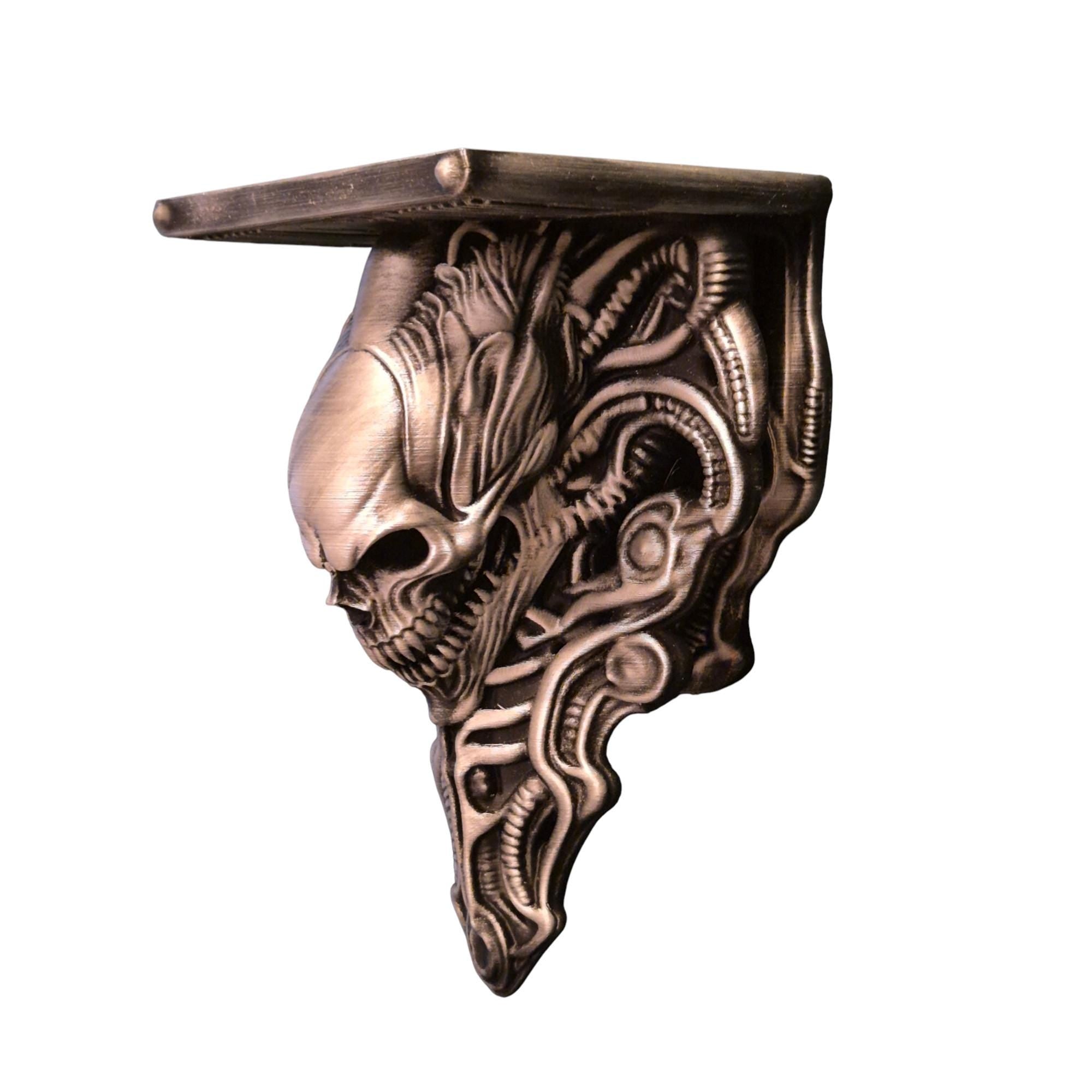 Alien Skull Wall Shelf – Biomechanical Giger-Inspired Wall Bracket – Sci-Fi Horror Shelf Decor – Gothic Xenomorph Art Sculpture