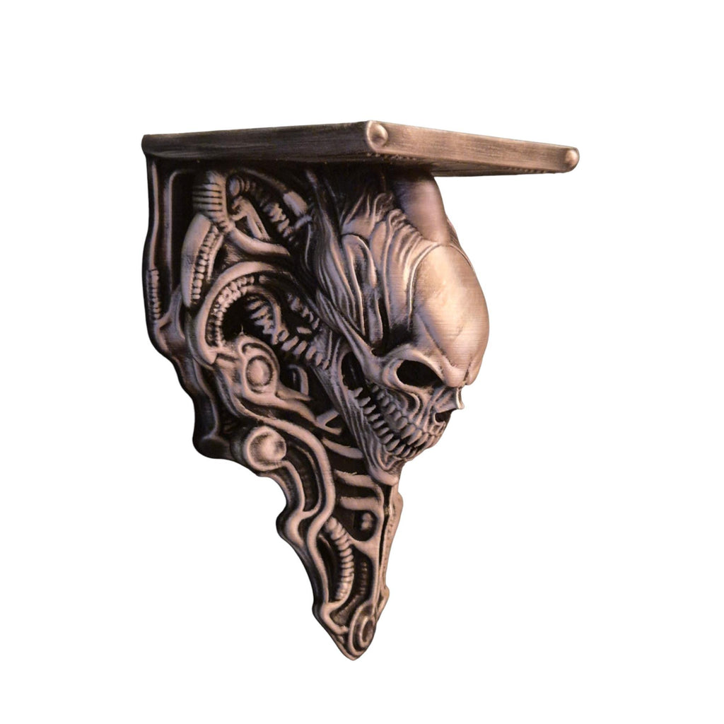 Alien Skull Wall Shelf – Biomechanical Giger-Inspired Wall Bracket – Sci-Fi Horror Shelf Decor – Gothic Xenomorph Art Sculpture
