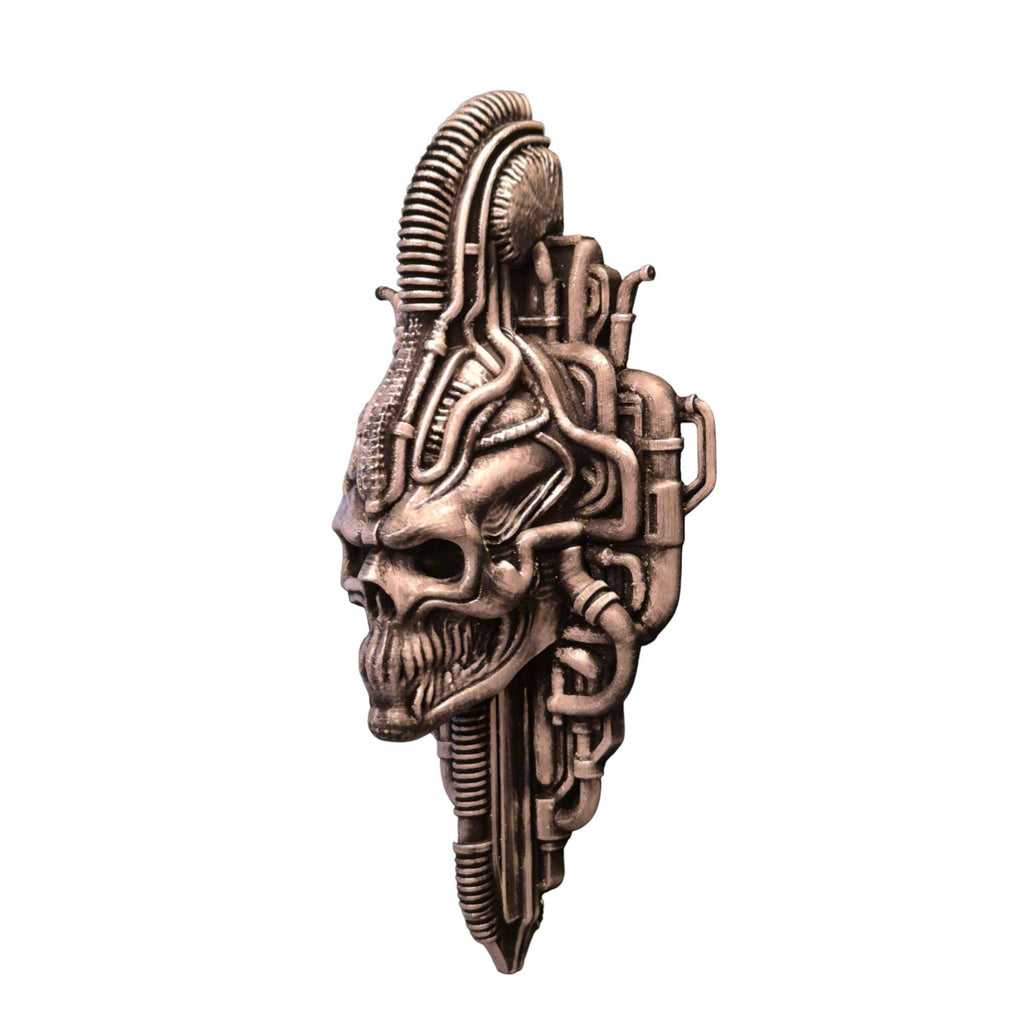Biomechanical Skull Wall Sculpture – Sci-Fi Cyberpunk Alien Horror Decor – Giger-Inspired Art – Industrial Gothic Skull Ornament - Giger
