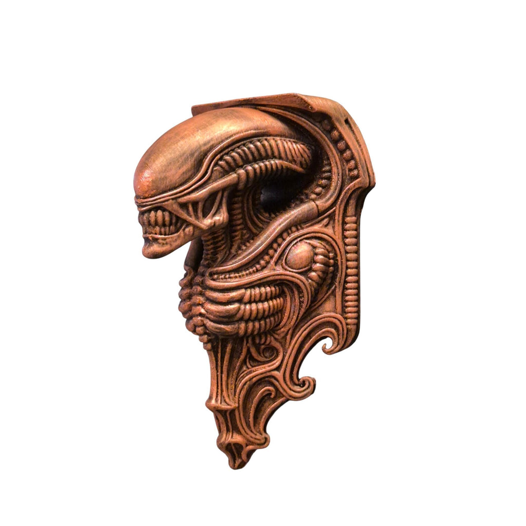 Außerirdische biomechanische Wandskulptur – Giger-inspiriertes Xenomorph-Dekor – Sci-Fi-Horror-Wandkunst – Handgemaltes gotisches Alien-Ornament