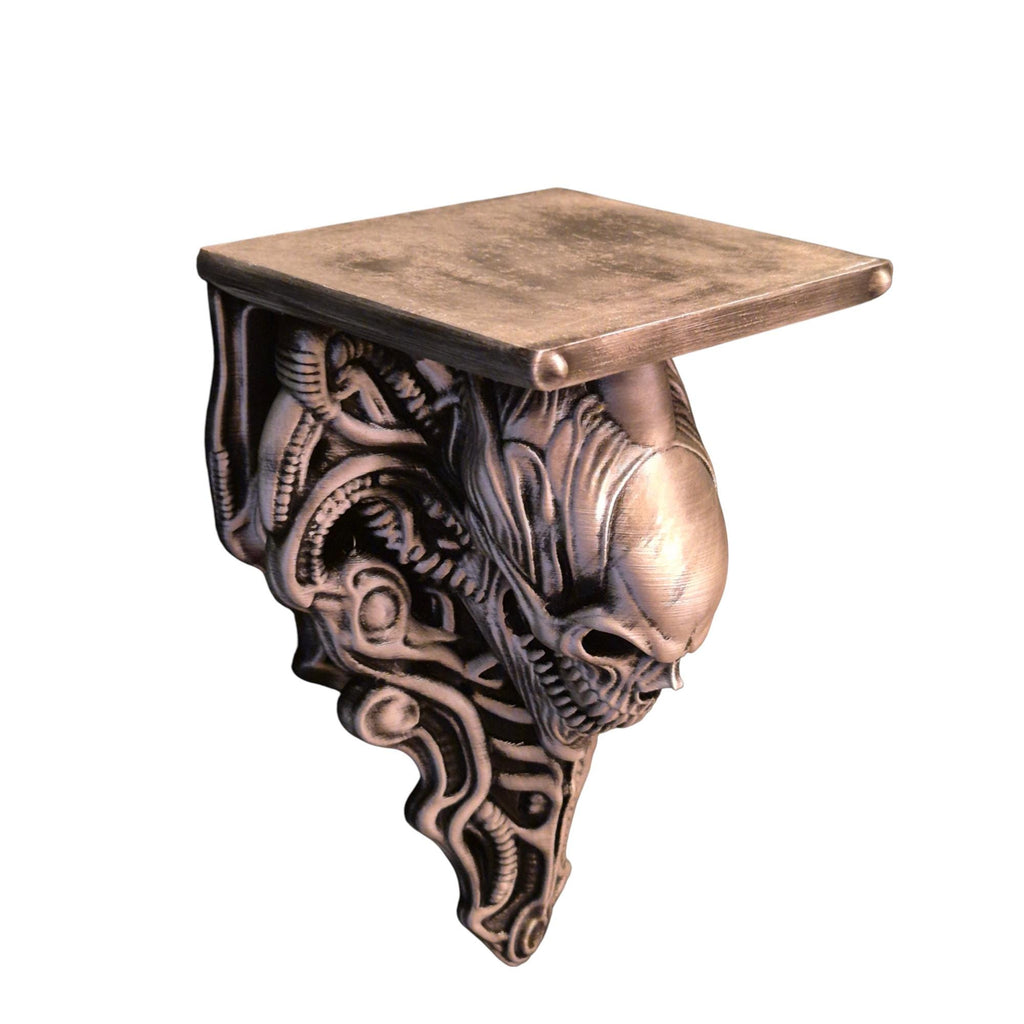 Alien Skull Wall Shelf – Biomechanical Giger-Inspired Wall Bracket – Sci-Fi Horror Shelf Decor – Gothic Xenomorph Art Sculpture