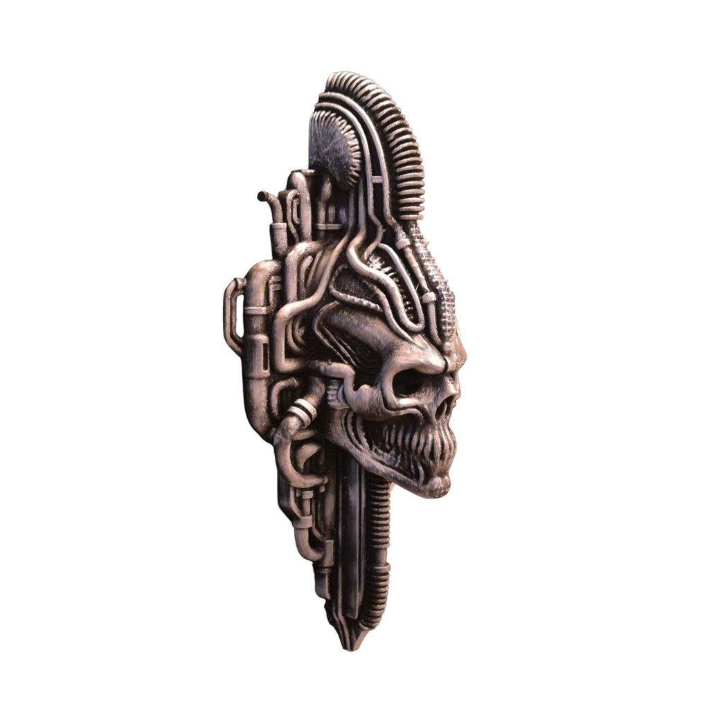 Biomechanical Skull Wall Sculpture – Sci-Fi Cyberpunk Alien Horror Decor – Giger-Inspired Art – Industrial Gothic Skull Ornament - Giger