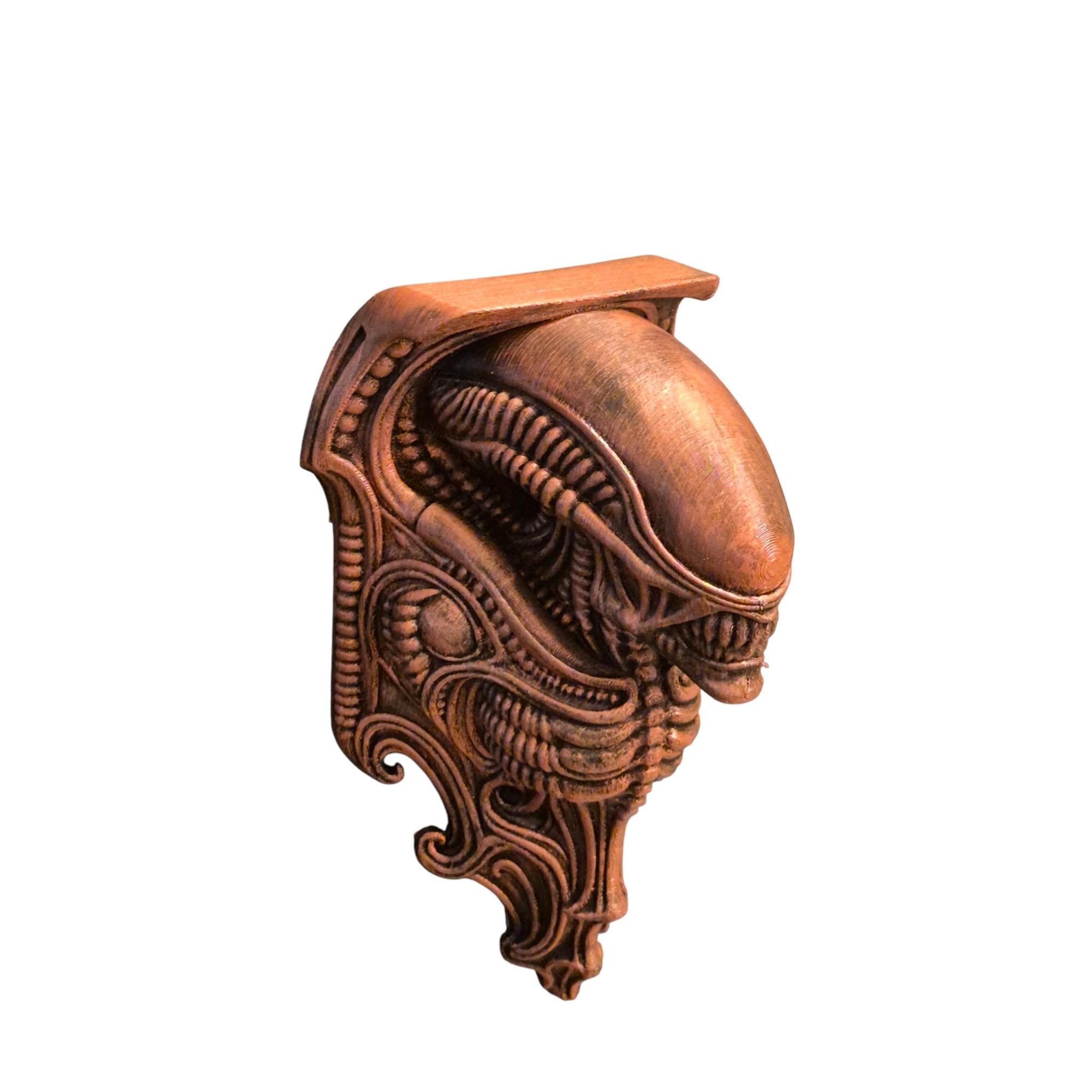Außerirdische biomechanische Wandskulptur – Giger-inspiriertes Xenomorph-Dekor – Sci-Fi-Horror-Wandkunst – Handgemaltes gotisches Alien-Ornament