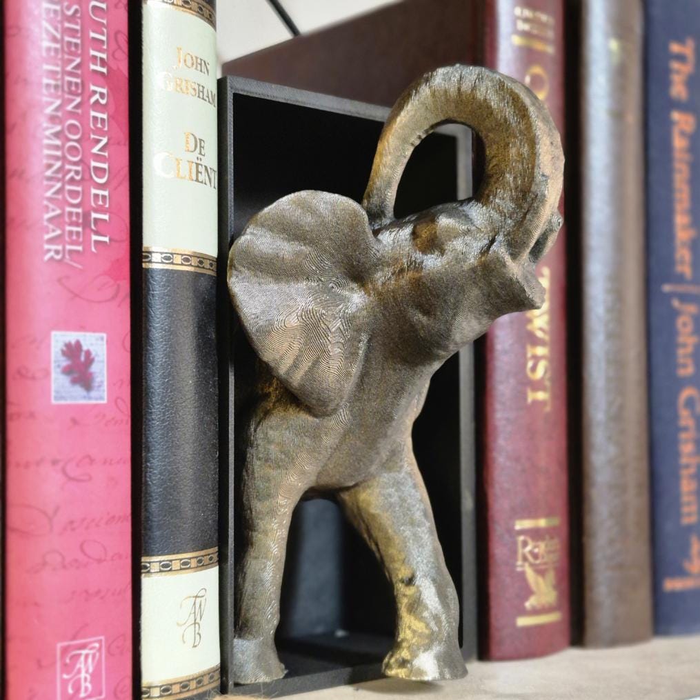 Handgefertigte Elefanten-Buchecke-Figur | Elegantes Tierdekor-Bücherregal