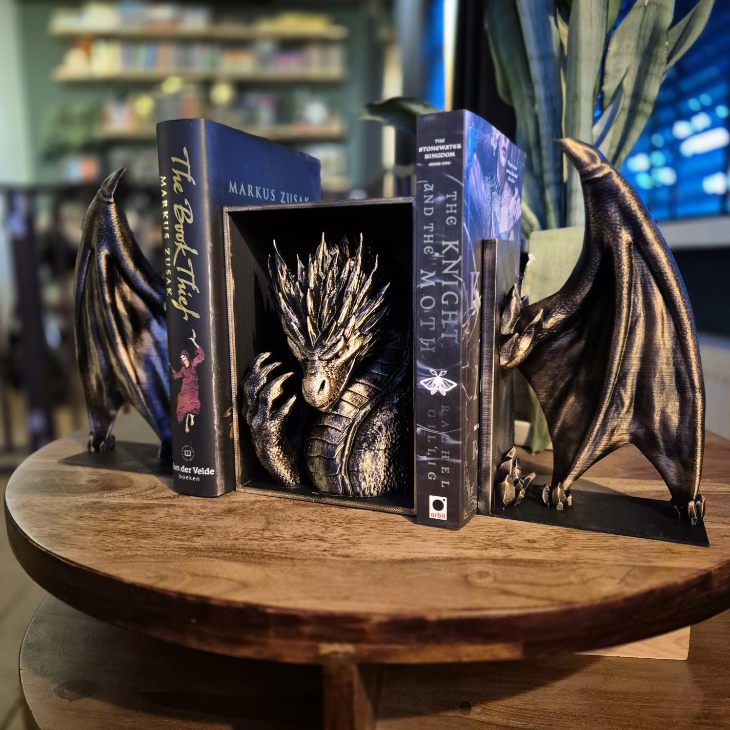 Golden Dragon Head and wings Book ends - Fantasy Set forthwing onyxstorm decor gift