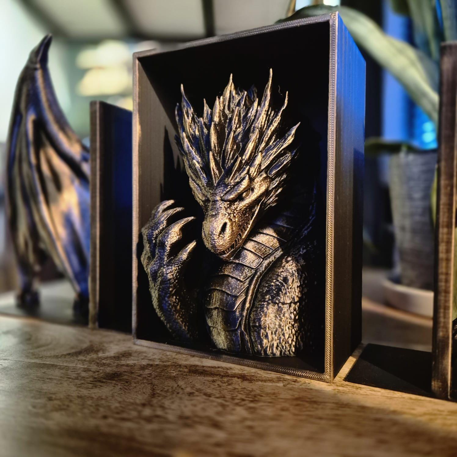 Golden Dragon Head and wings Book ends - Fantasy Set forthwing onyxstorm decor gift