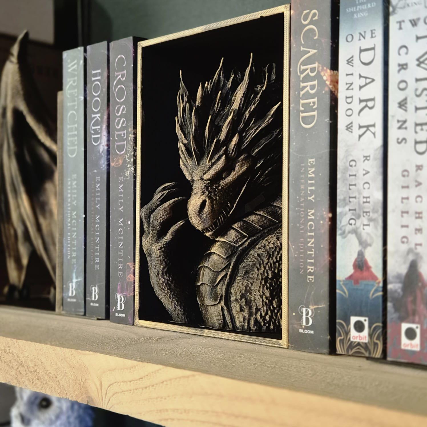 Golden Dragon Head and wings Book ends - Fantasy Set forthwing onyxstorm decor gift