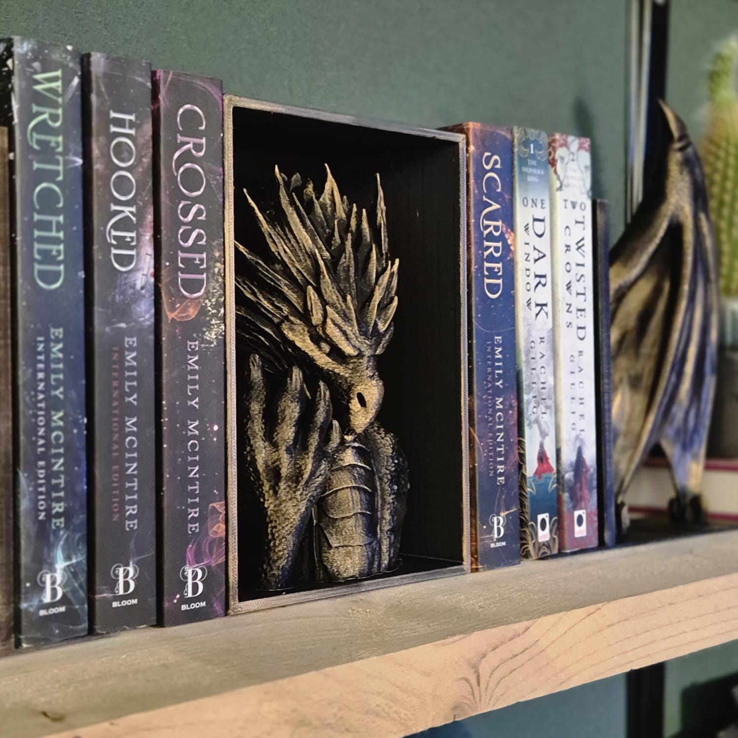 Golden Dragon Head and wings Book ends - Fantasy Set forthwing onyxstorm decor gift