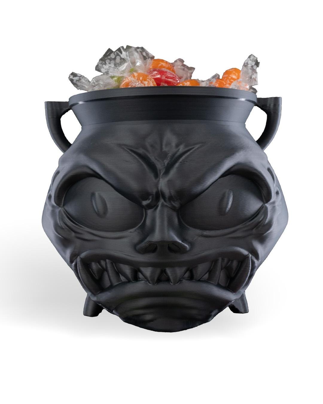 Gothic Demon Cauldron Candy Bowl – 3D Printed Halloween Decoration, Creepy Skull Pot for Treats & Decor