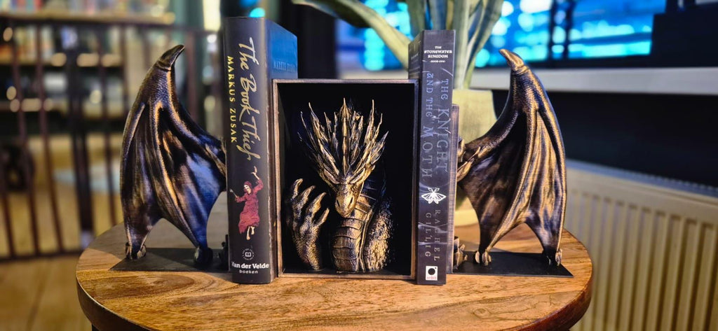 Golden Dragon Head and wings Book ends - Fantasy Set forthwing onyxstorm decor gift