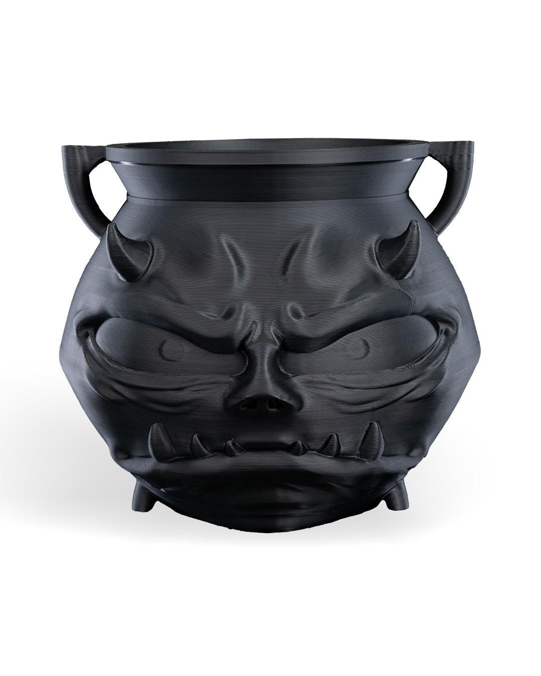 Gothic Demon Cauldron Candy Bowl – 3D Printed Halloween Decoration, Creepy Skull Pot for Treats & Decor