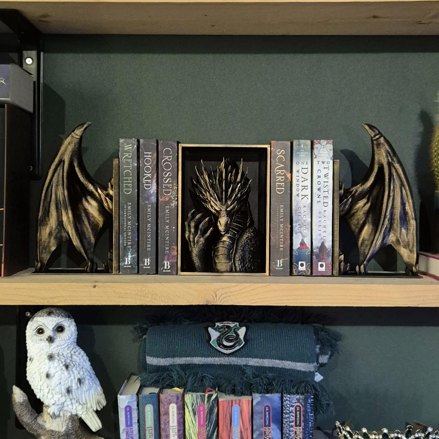 Golden Dragon Head and wings Book ends - Fantasy Set forthwing onyxstorm decor gift