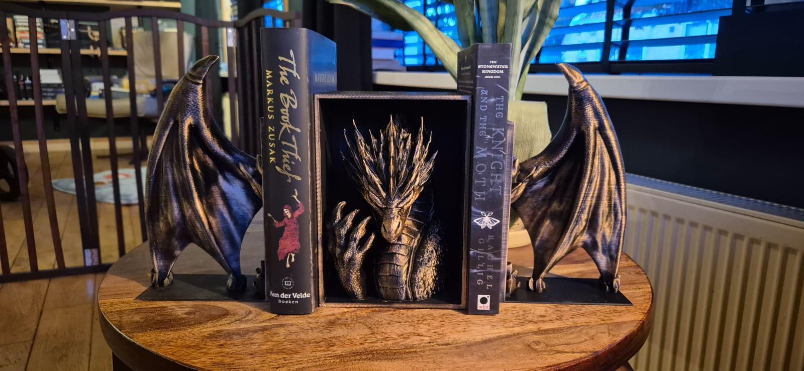 Golden Dragon Head and wings Book ends - Fantasy Set forthwing onyxstorm decor gift