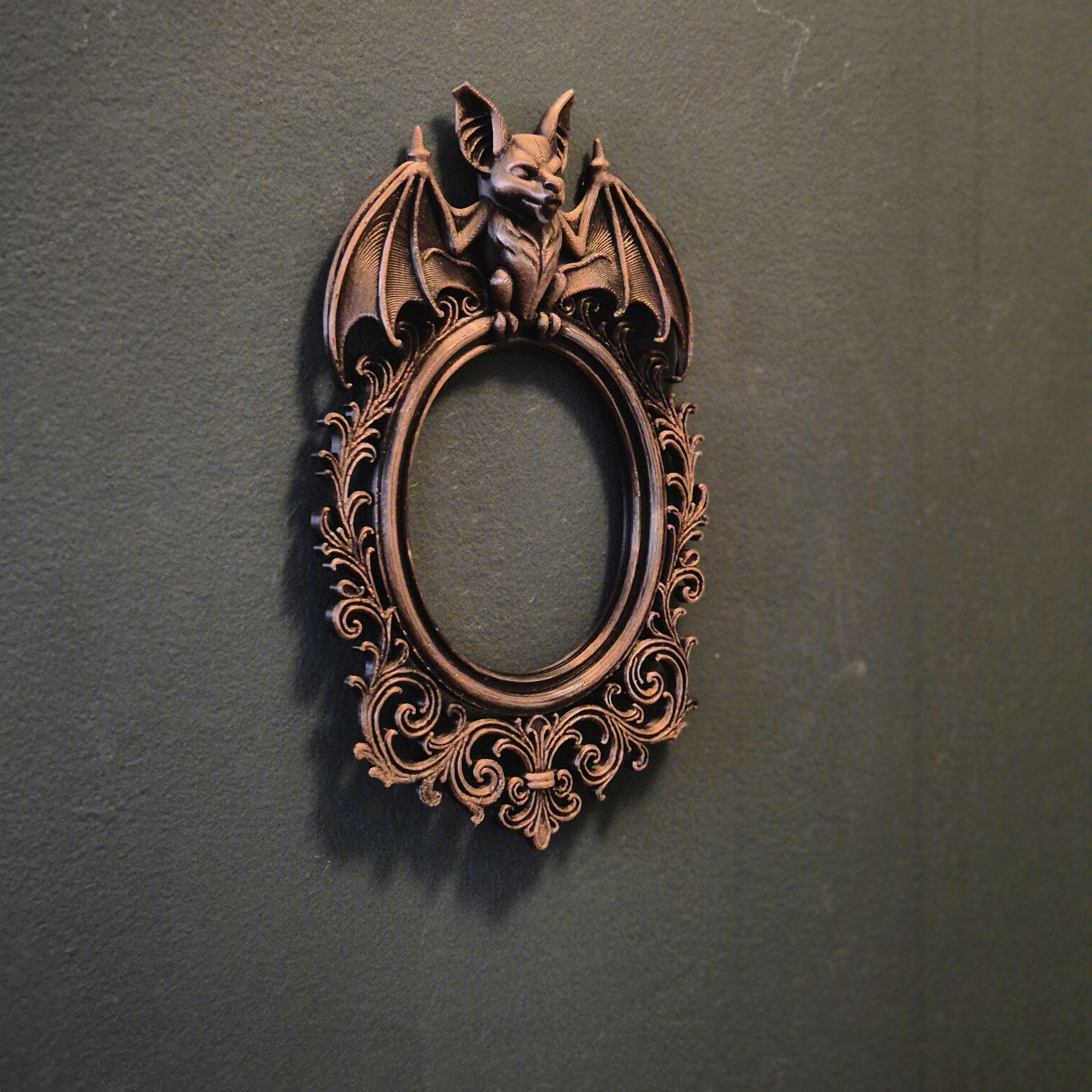 Bat Baroque Wall Frame | Gothic Halloween Decor | Spooky Bat Photo Frame | Occult Wall Art | Dark Fantasy Bat Hanging