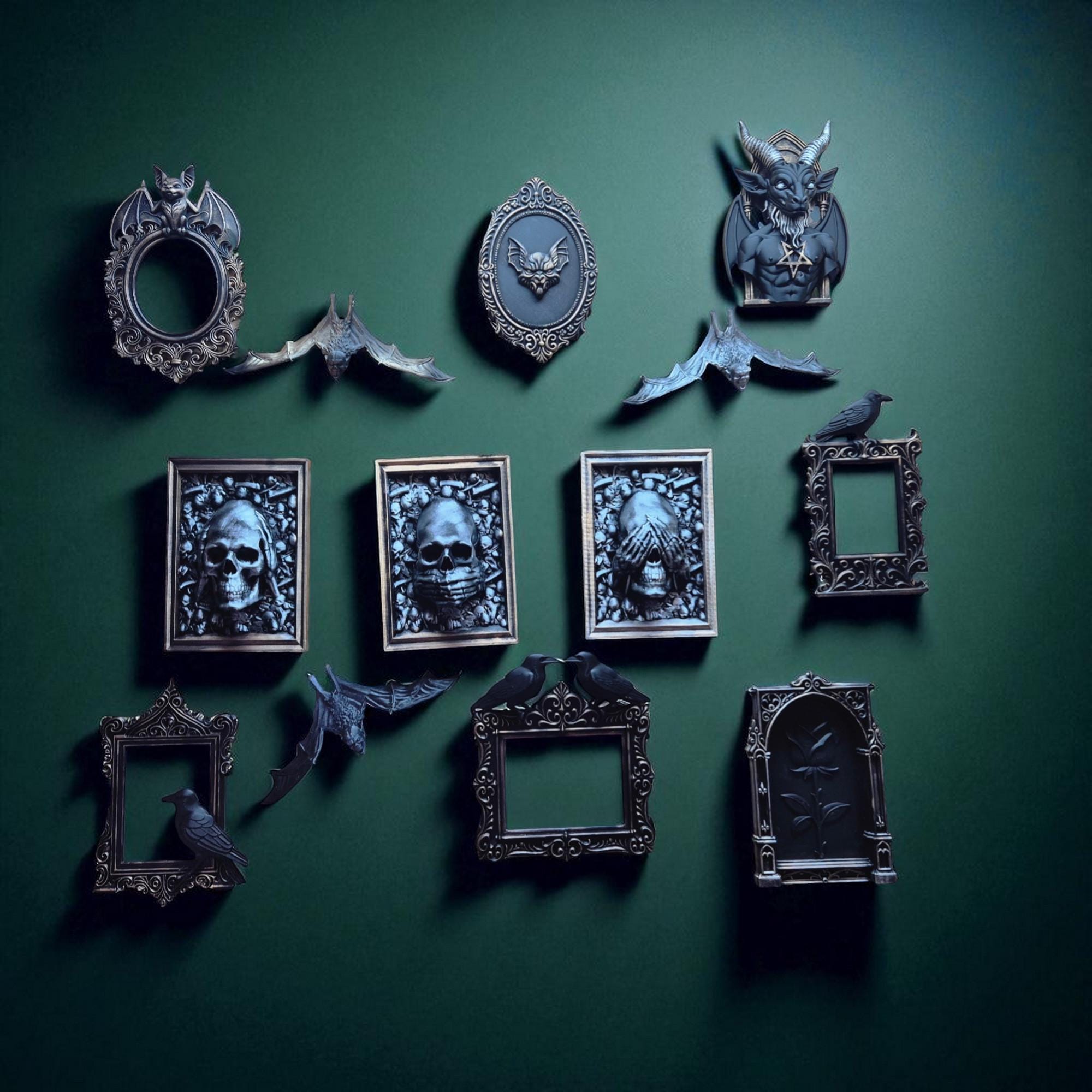 Gothic Home Decor | Raven Frames, Skull Moon, Bookends | Witchy Dark Academia Decor