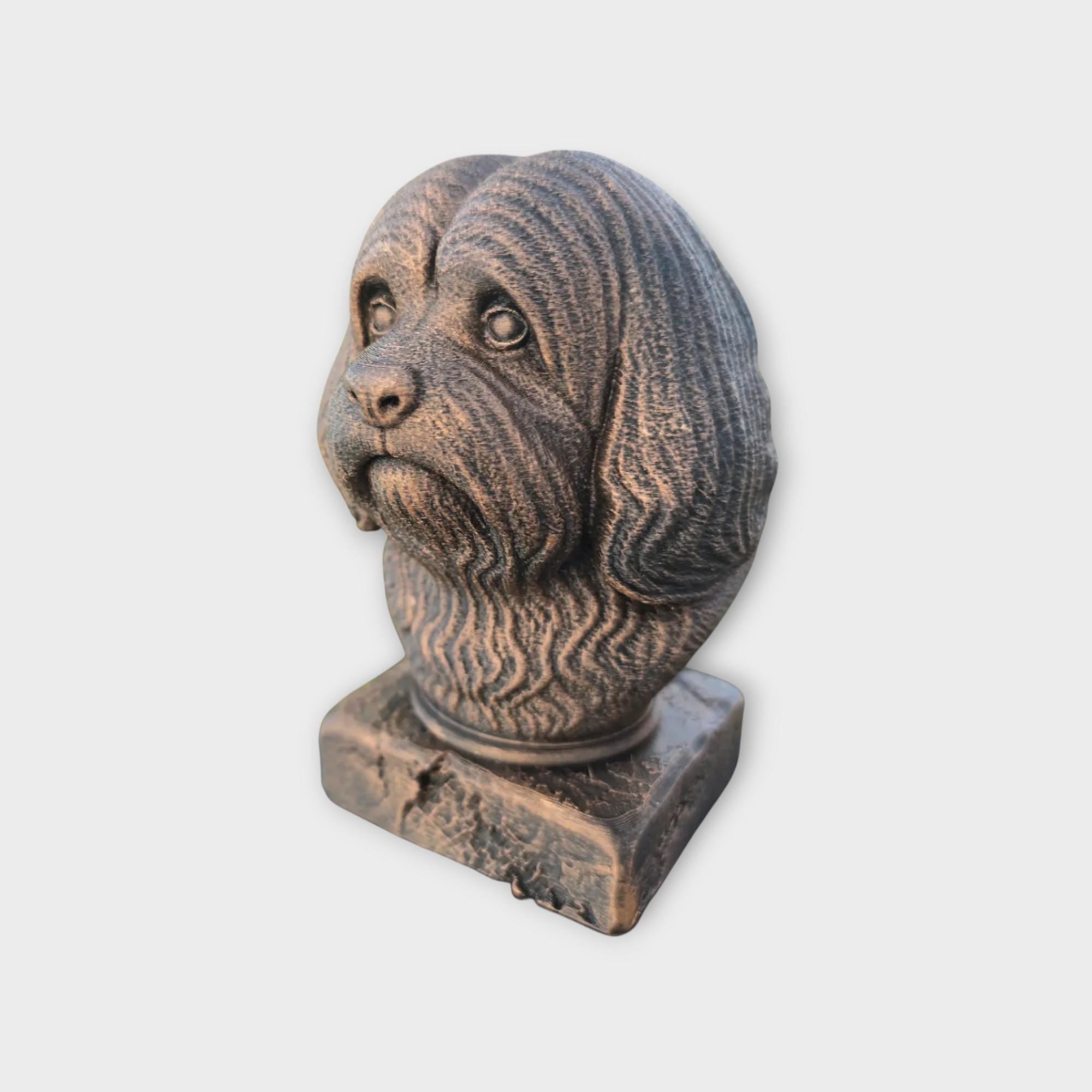 Bust of a Lhasa Apso dog statue - home decor dog lover handpainted ornament