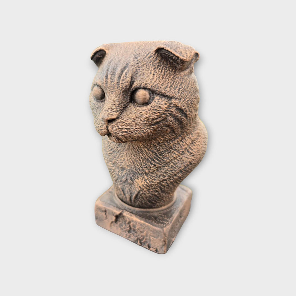 Büste einer Scottish Fold Katze Statue - Wohndeko Tierliebhaber Geschenk für ihn oder sie handbemaltes Ornament