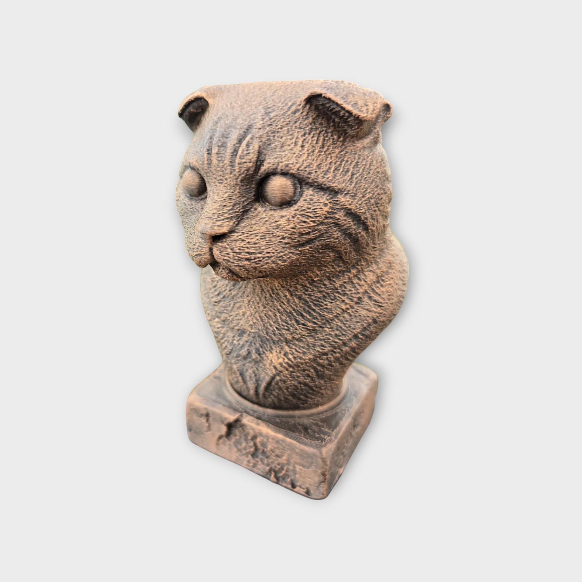 Büste einer Scottish Fold Katze Statue - Wohndeko Tierliebhaber Geschenk für ihn oder sie handbemaltes Ornament