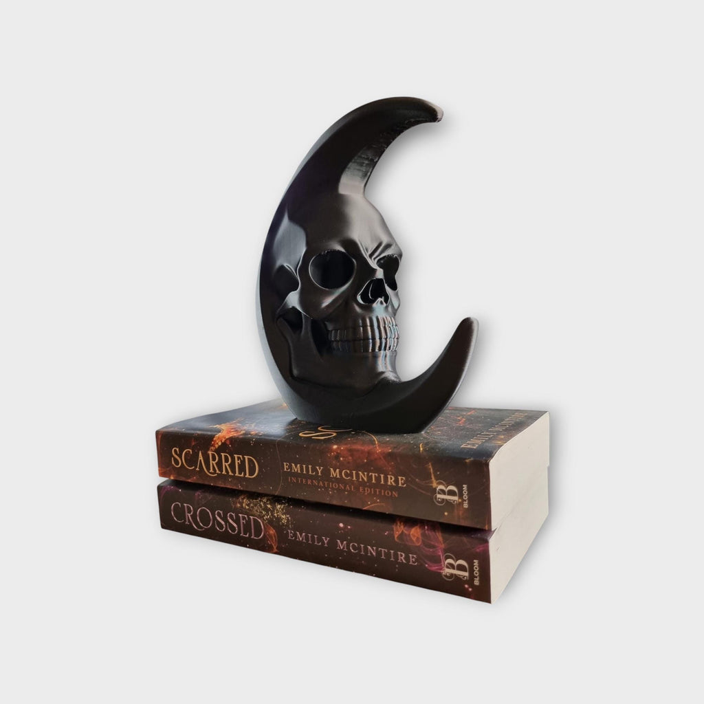 Crescent Moon Skull Decor | Gothic Moon Sculpture | Halloween Skull Ornament | Occult Crescent Decor | Dark Academia Room Accent