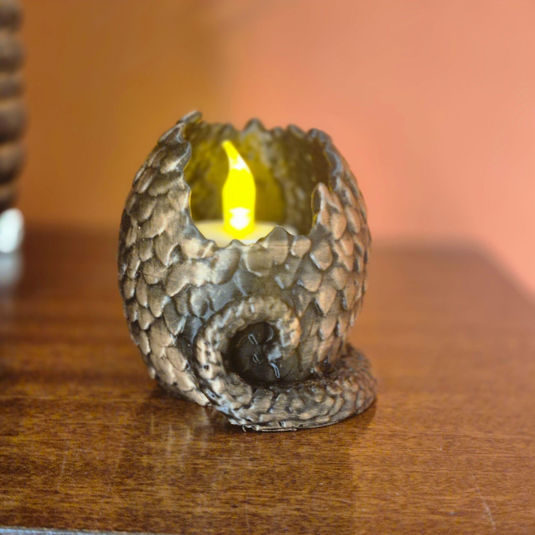 Drachenei-Teelichthalter – Fantasy-Wohndekor, handgefertigte Drachenei-Skulptur, einzigartiges Geschenk für Fantasy-Liebhaber