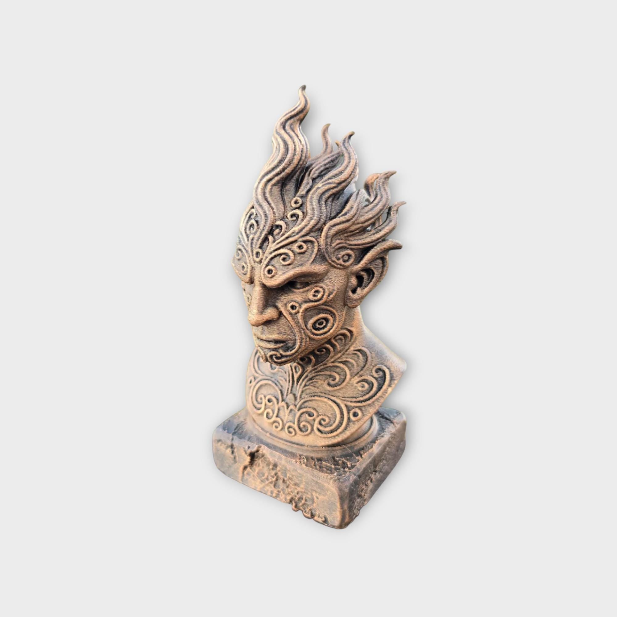 Bust of a Fire elemental statue - handpainted home decor mythical lover gift him her ornament