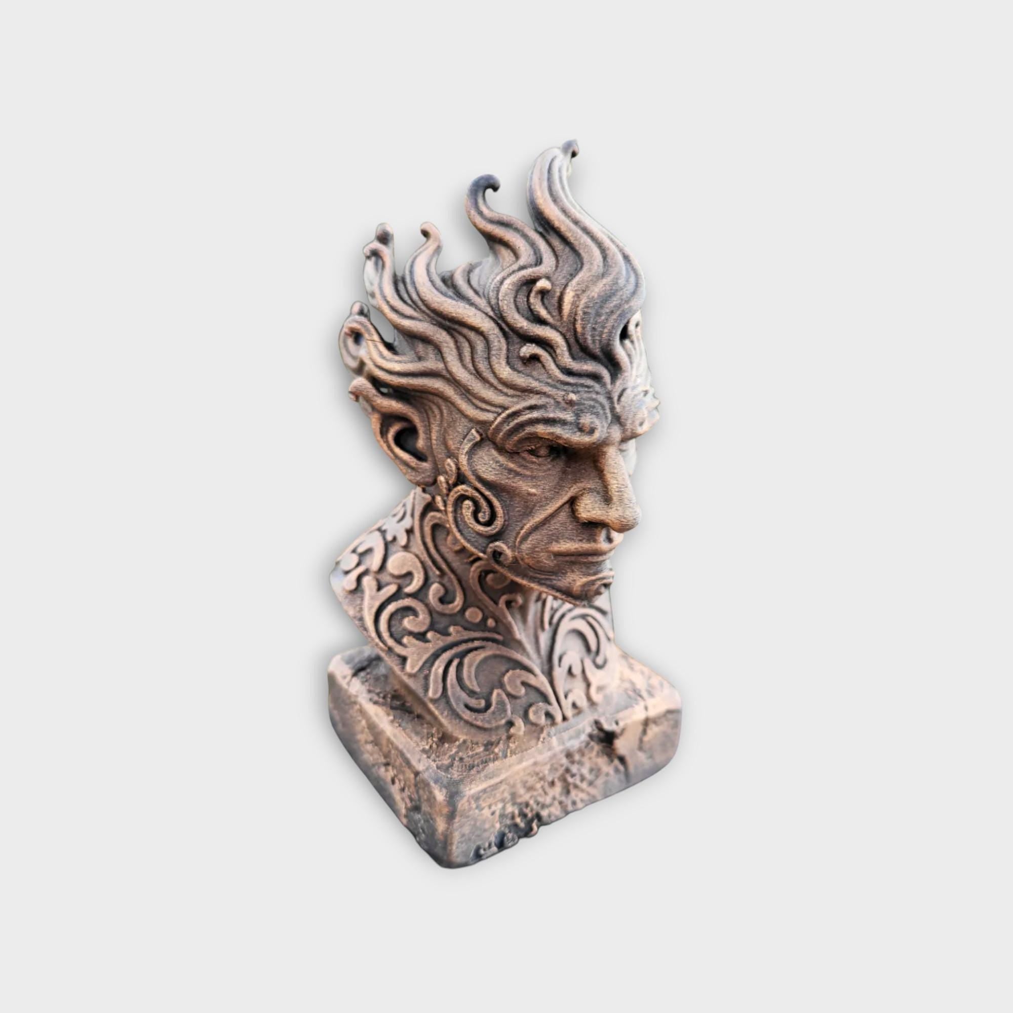Bust of a Fire elemental statue - handpainted home decor mythical lover gift him her ornament