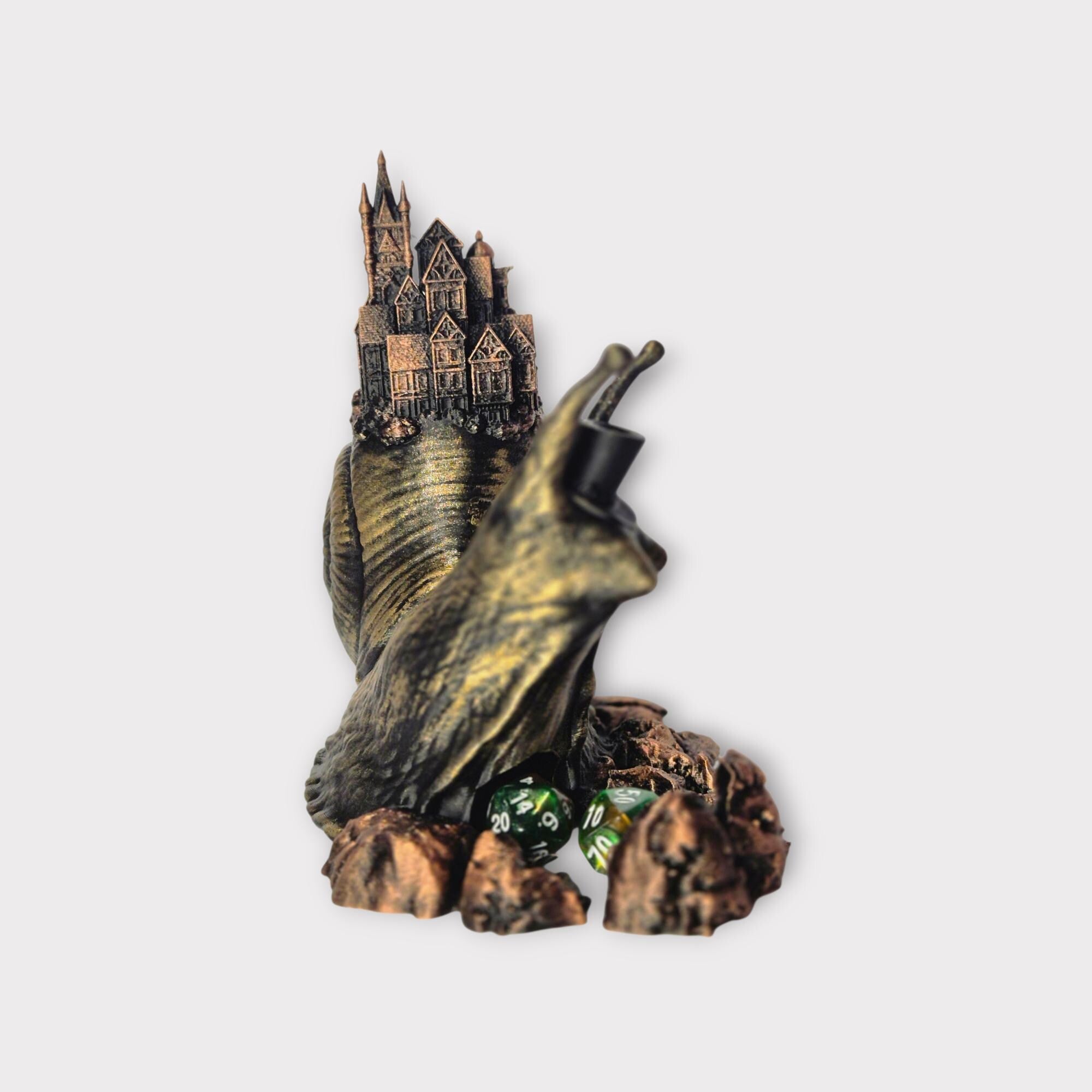 Snail with city Dice Tower - Dungeons & Dragons Accessory DnD game