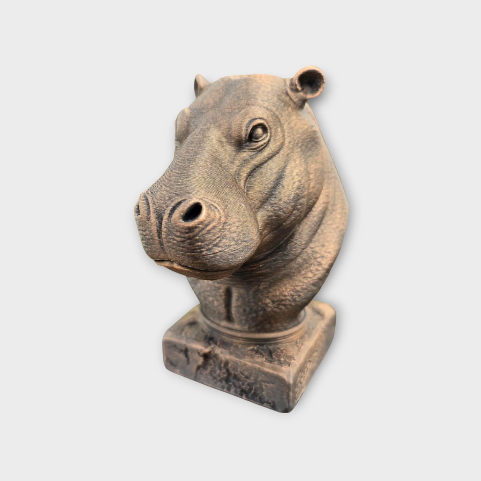 Bust of a hippo statue - home decor animal lover gift him her handpainted ornament