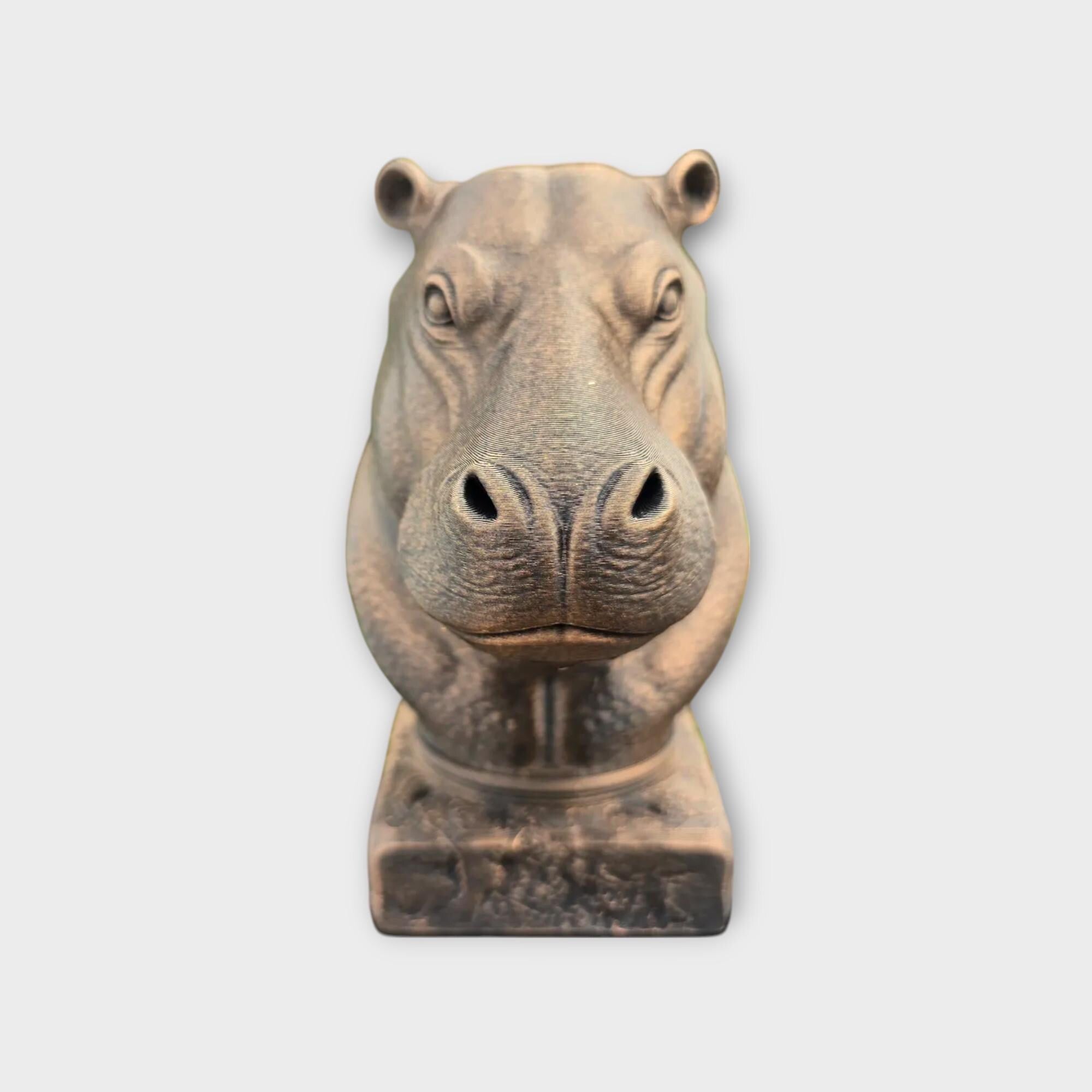 Bust of a hippo statue - home decor animal lover gift him her handpainted ornament