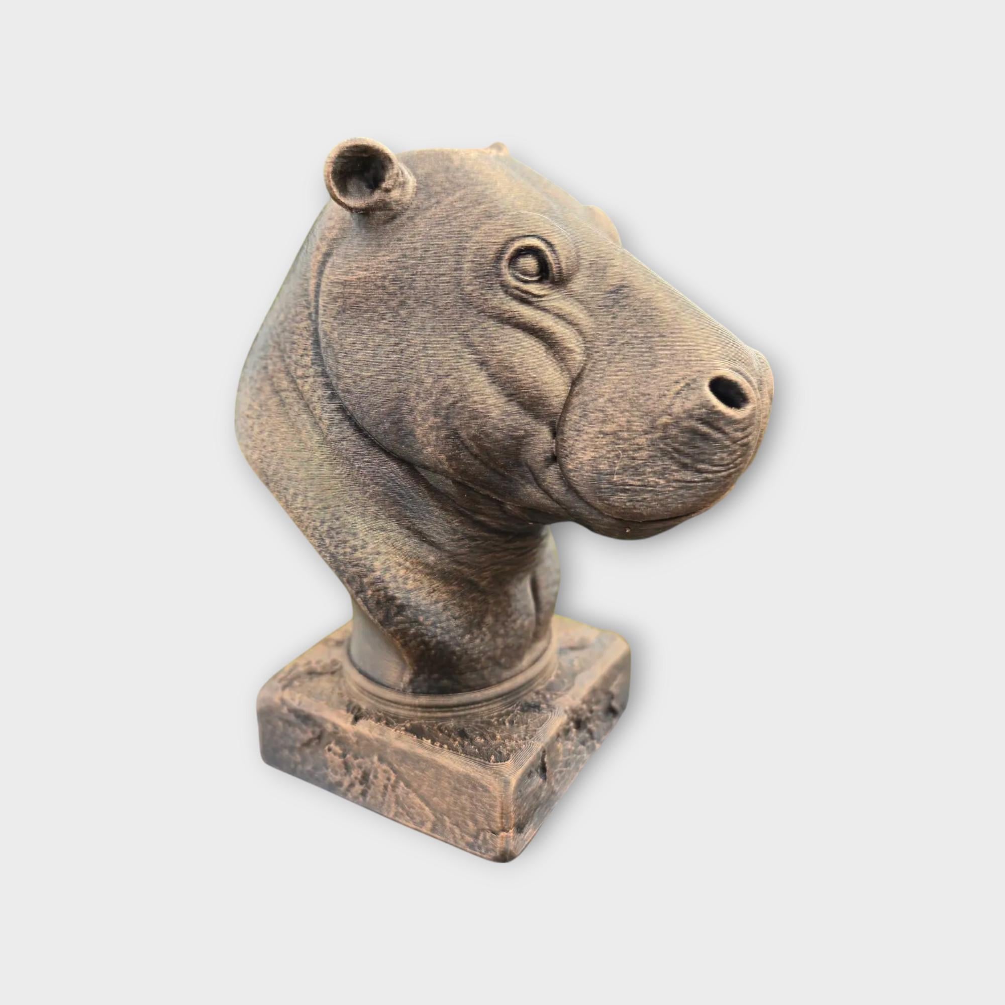 Bust of a hippo statue - home decor animal lover gift him her handpainted ornament