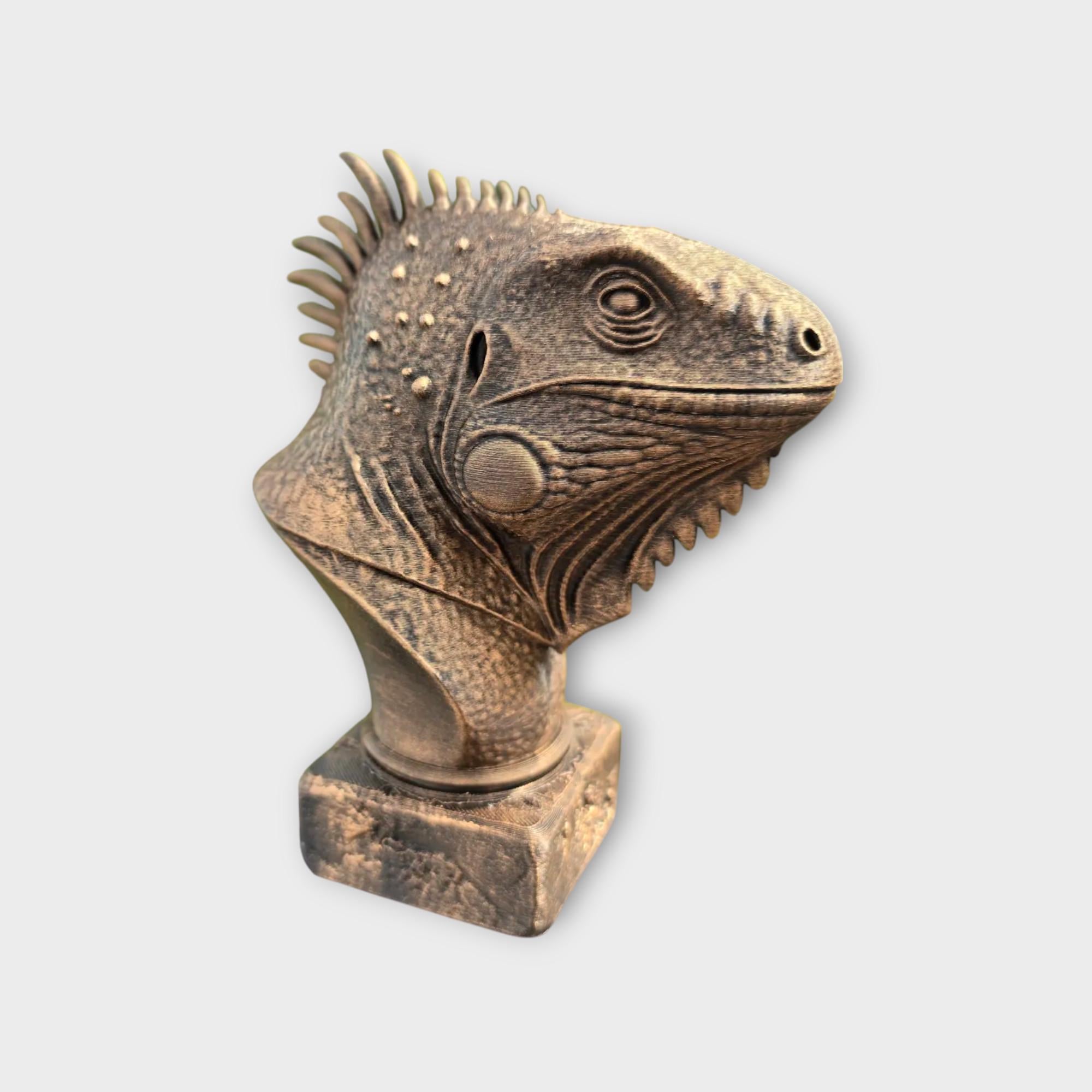Bust of a Horned Lizzard statue - home decor animal lover gift him her handpainted ornament