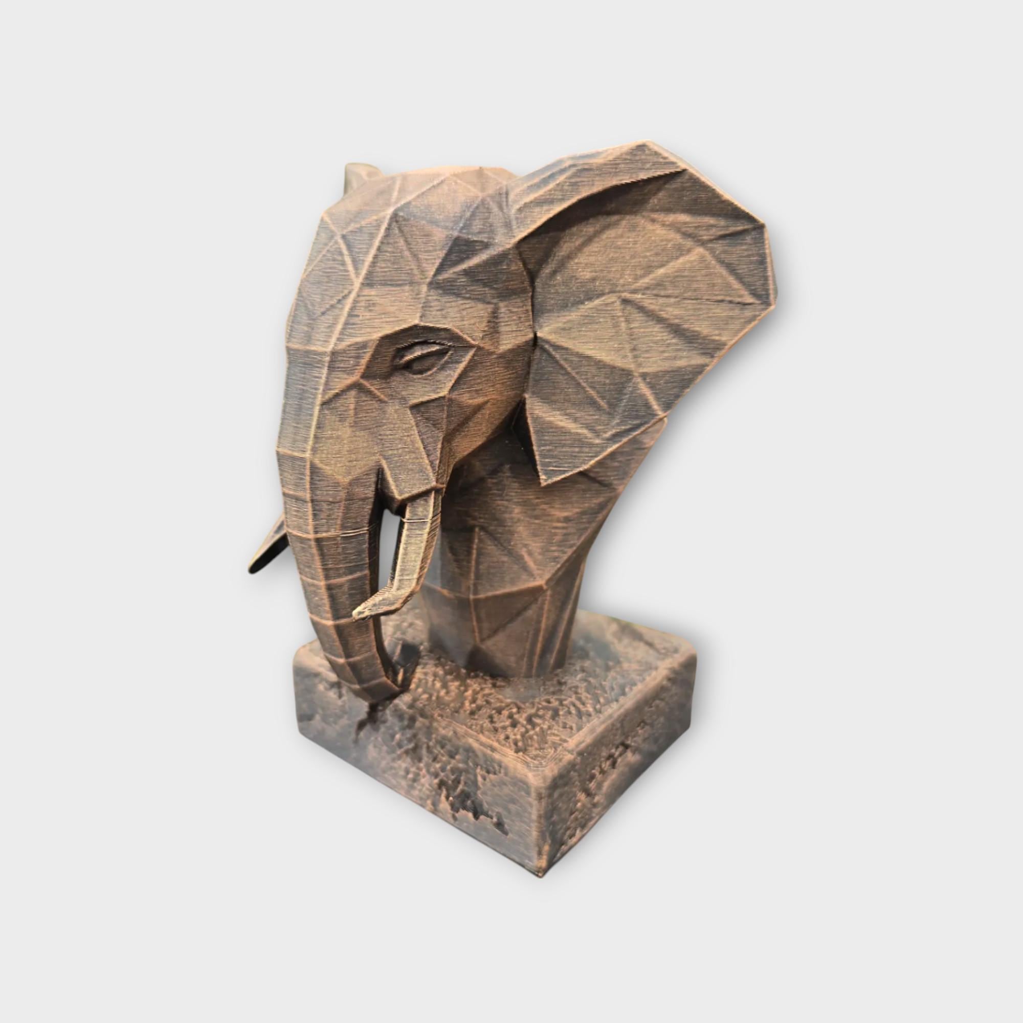Bust of a Elephant Low Poly statue - home decor animal lover gift him her handpainted ornament