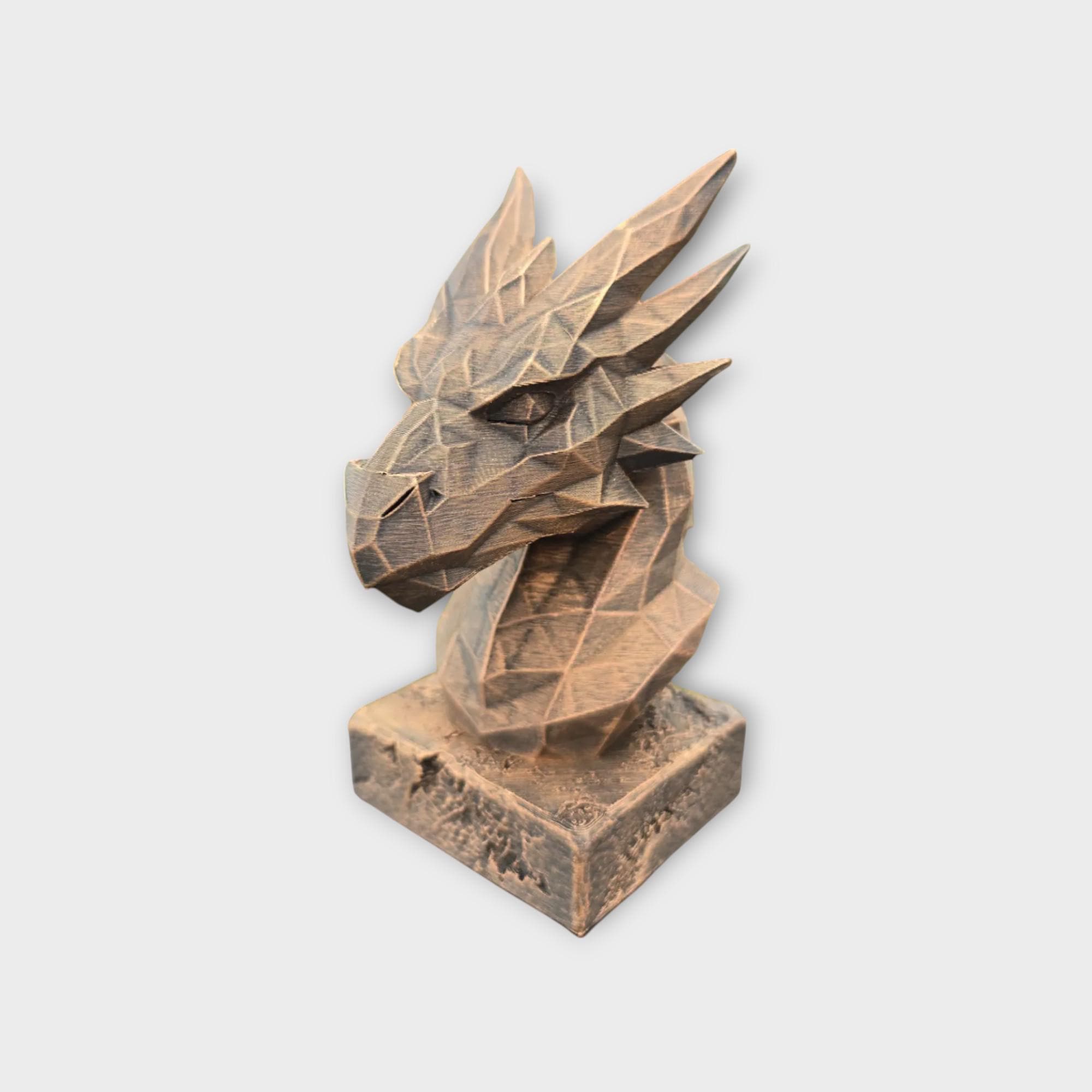 Büste einer Drachenstatue in Low-Poly-Optik – Wohndeko, Fantasy-Liebhaber, Geschenk für ihn oder sie, handbemaltes Ornament