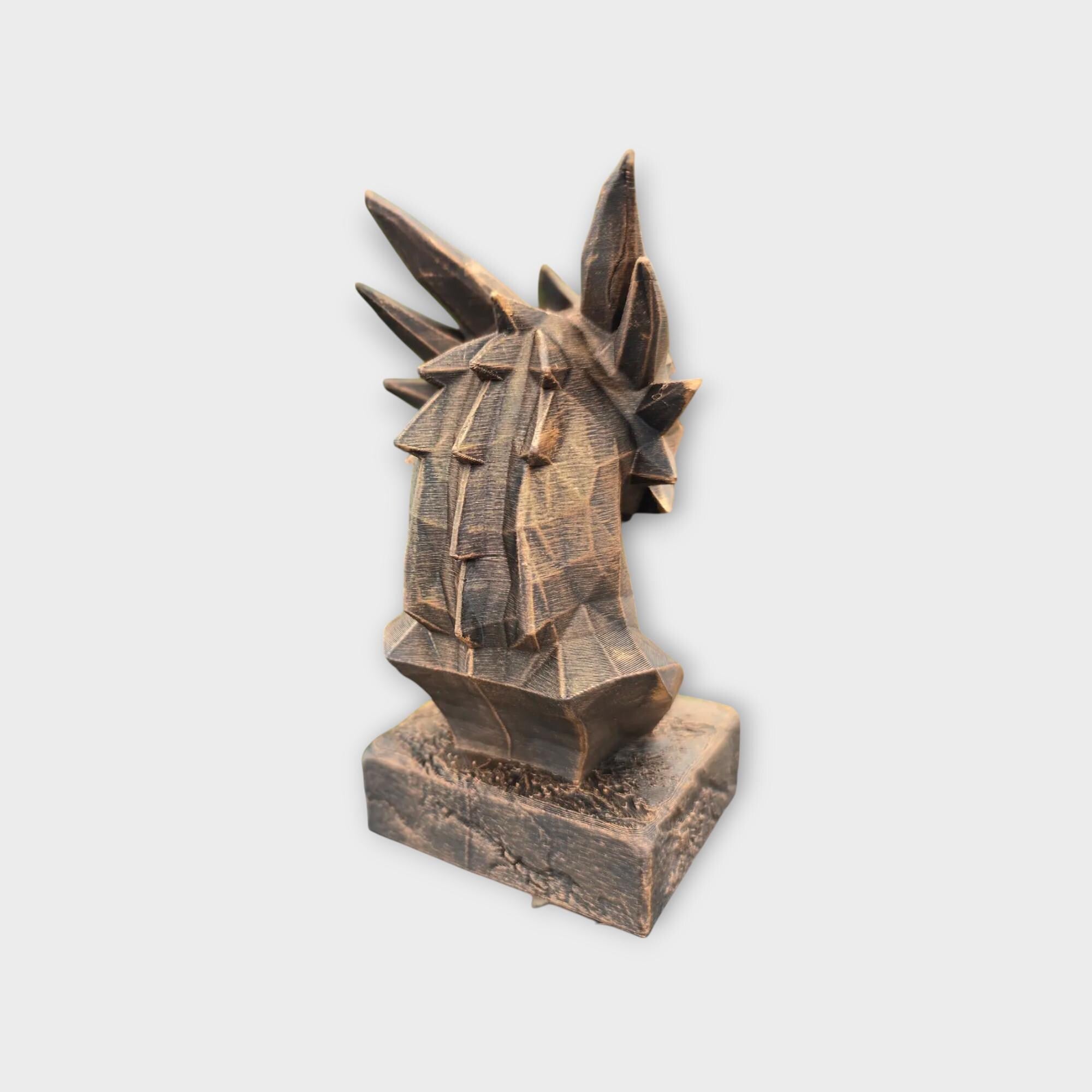 Büste einer Drachenstatue in Low-Poly-Optik – Wohndeko, Fantasy-Liebhaber, Geschenk für ihn oder sie, handbemaltes Ornament