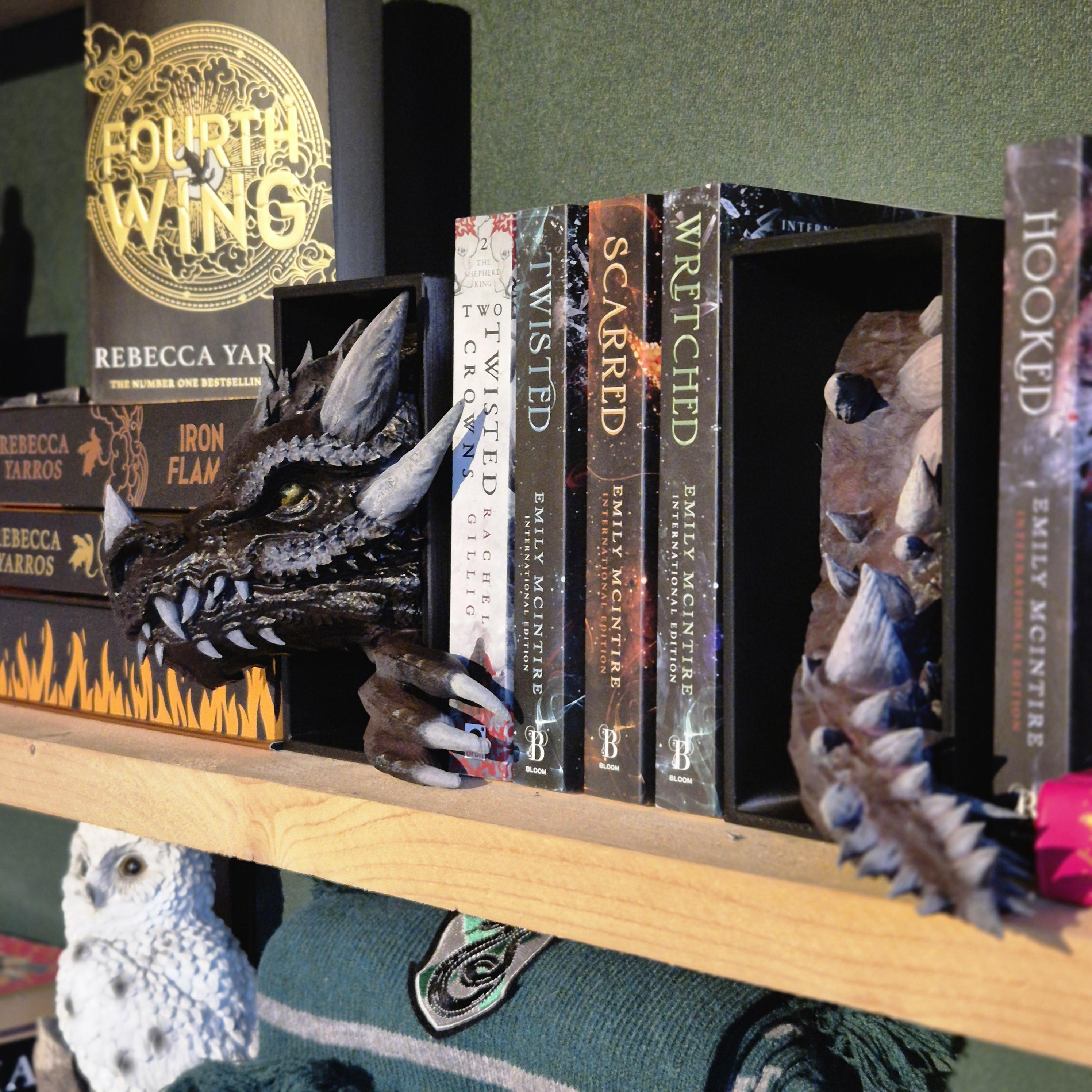 Brown Dragon Head and Tail Book Nook & DnD DM Screen - 2-in-1 Fantasy Set forthwing onyxstorm decor gift