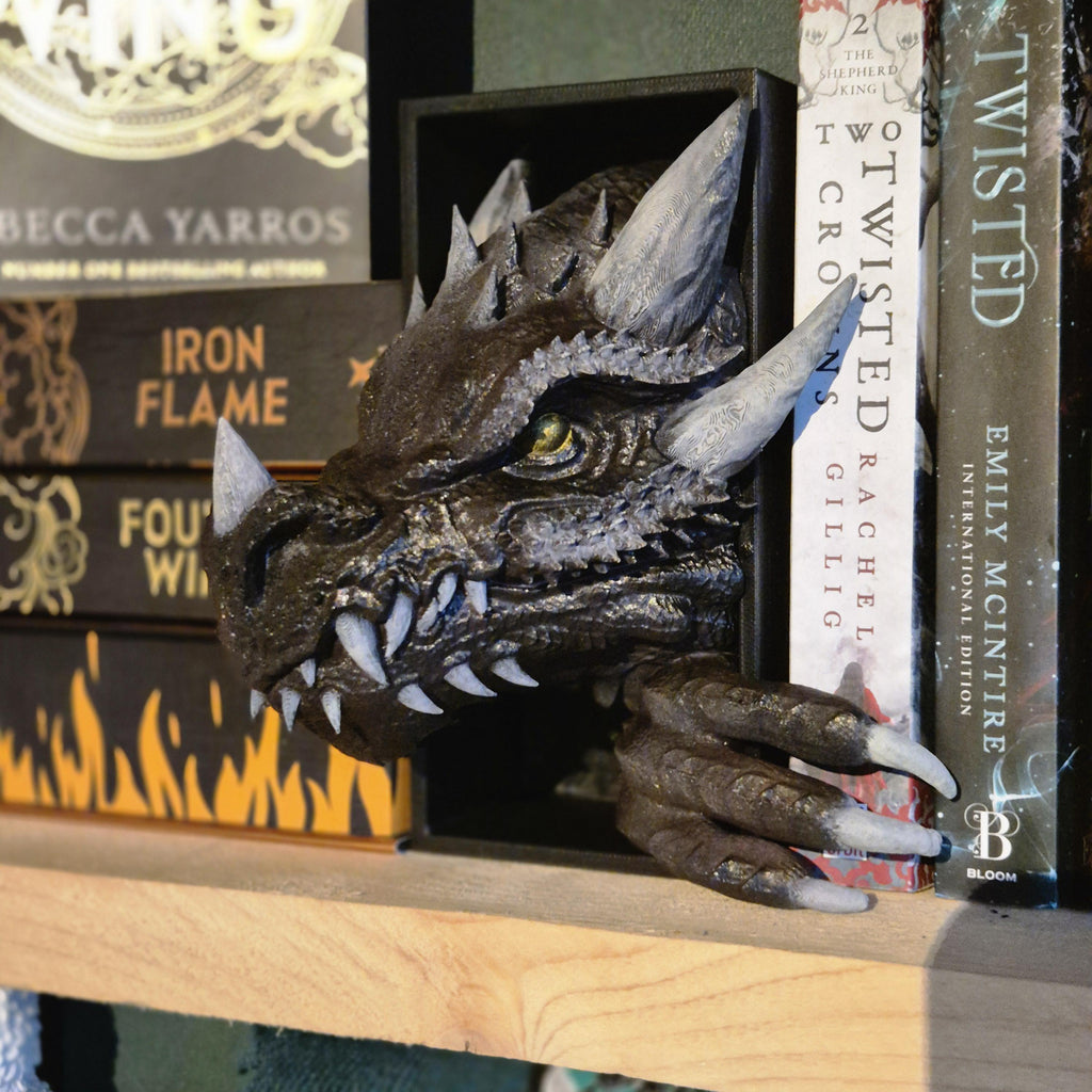 Brown Dragon Head and Tail Book Nook & DnD DM Screen - 2-in-1 Fantasy Set forthwing onyxstorm decor gift