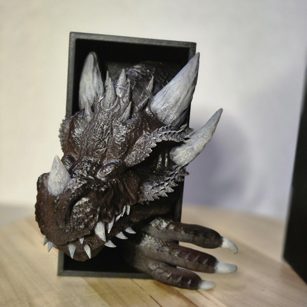 Brown Dragon Head and Tail Book Nook & DnD DM Screen - 2-in-1 Fantasy Set forthwing onyxstorm decor gift