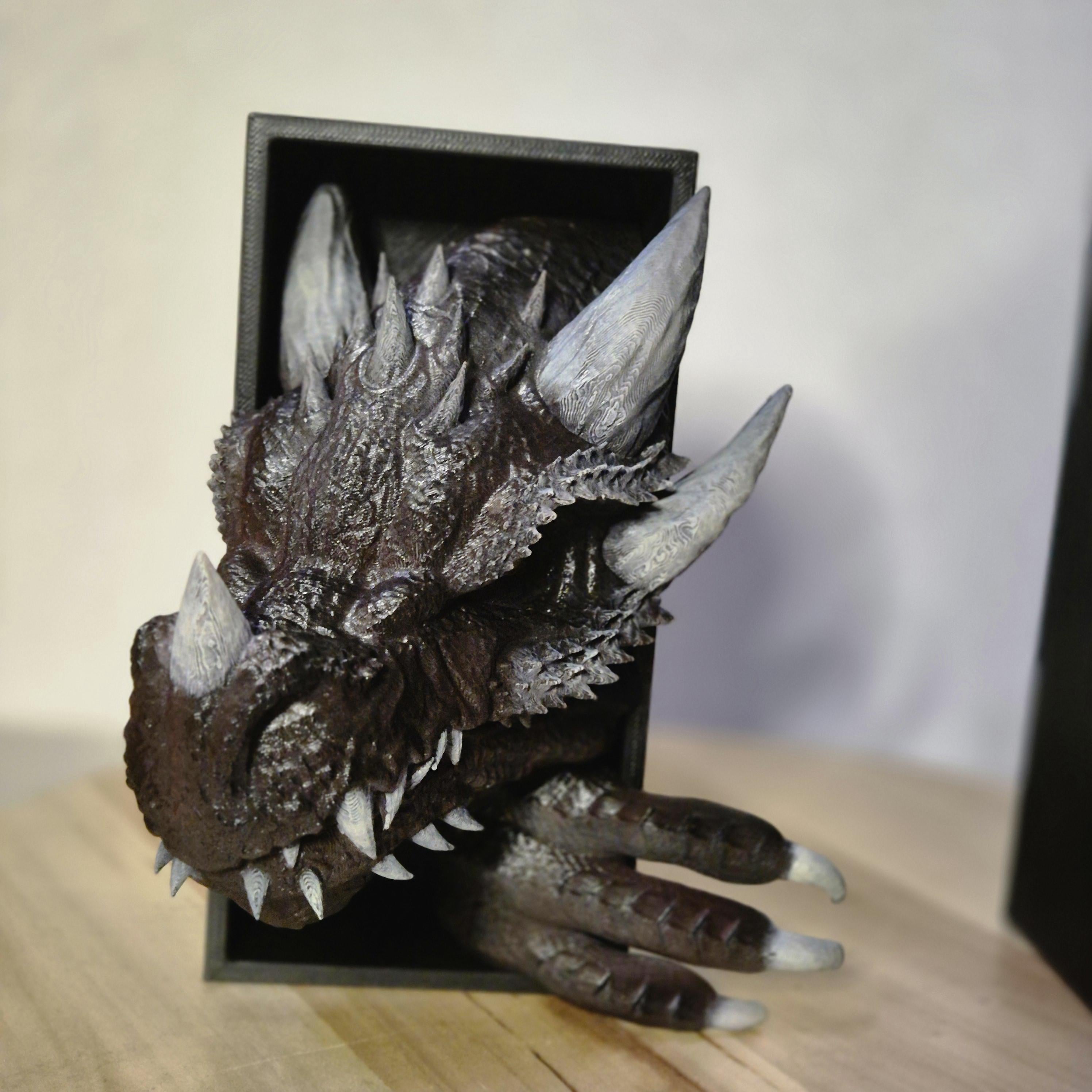 Brown Dragon Head and Tail Book Nook & DnD DM Screen - 2-in-1 Fantasy Set forthwing onyxstorm decor gift