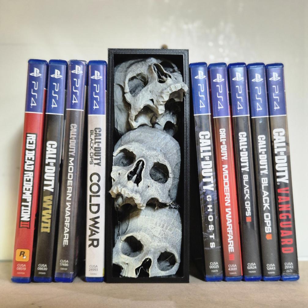 Unique Game Book Nook with Three Skulls - Perfect for Gamers and Book Lovers