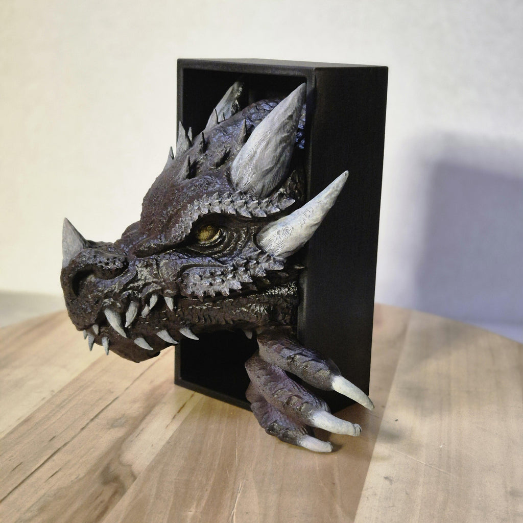 Brown Dragon Head and Tail Book Nook & DnD DM Screen - 2-in-1 Fantasy Set forthwing onyxstorm decor gift