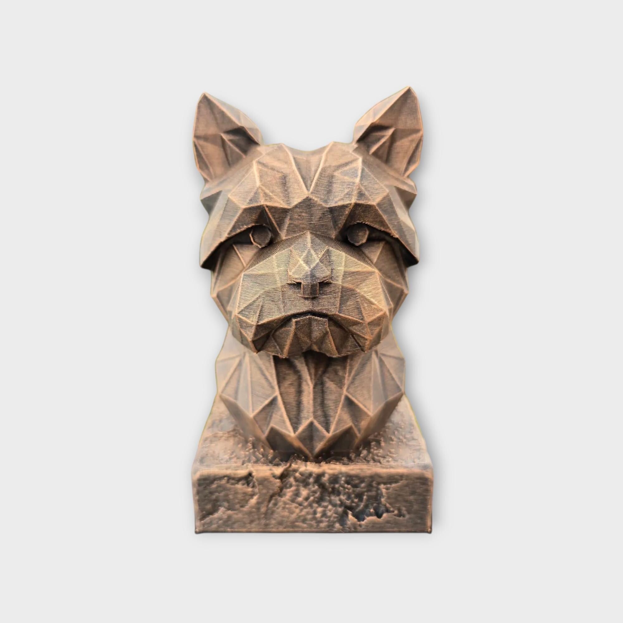 Bust of a Yorkshire Terrier Low Poly dog statue - home decor dog lover handpainted ornament