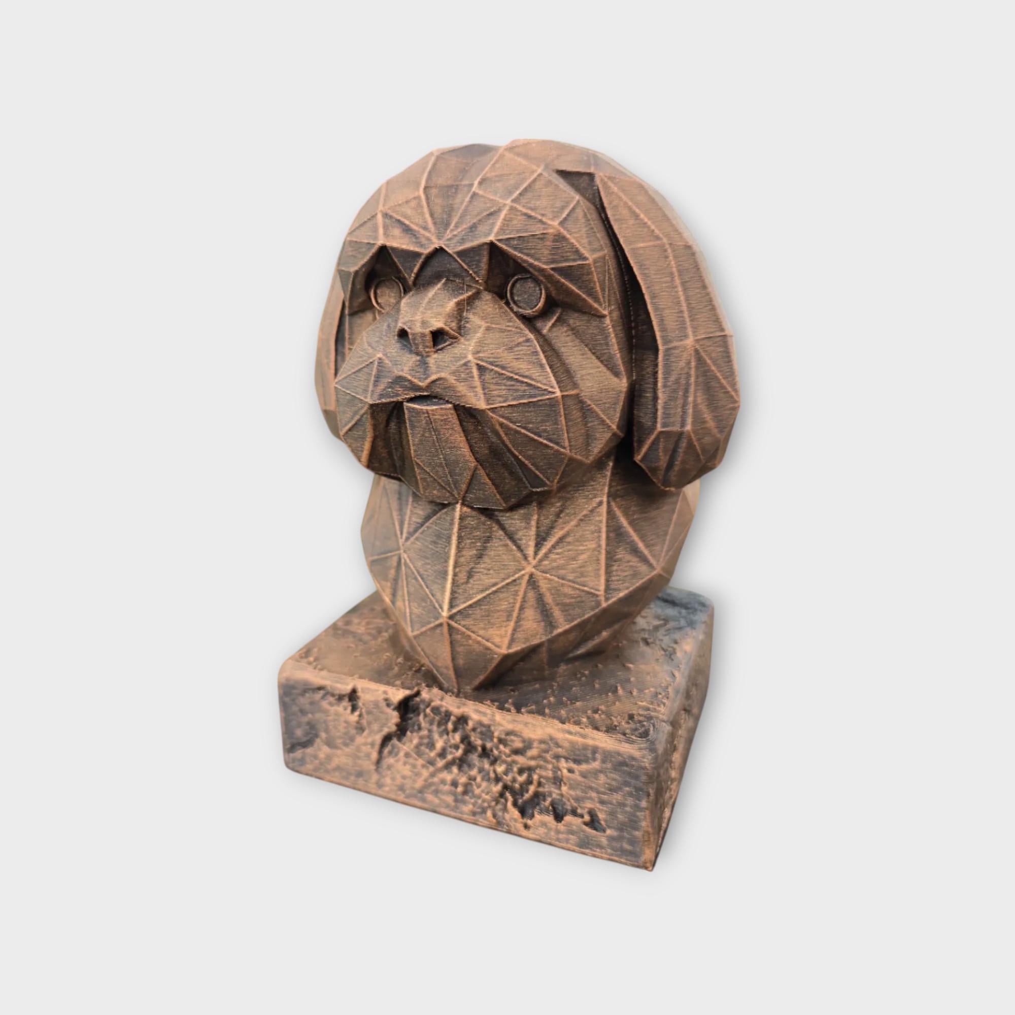 Bust of a Shih Tzu low poly dog statue - home decor dog lover handpainted ornament