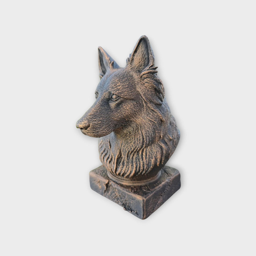 Bust of a long haired german shepherd dog statue - home decor dog lover handpainted ornament