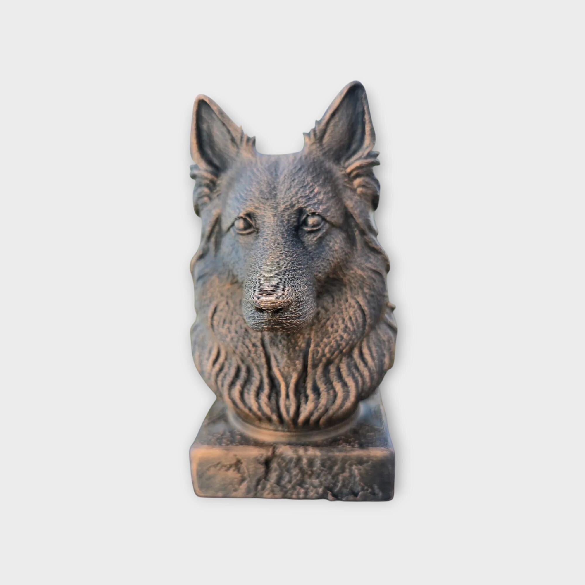 Bust of a long haired german shepherd dog statue - home decor dog lover handpainted ornament
